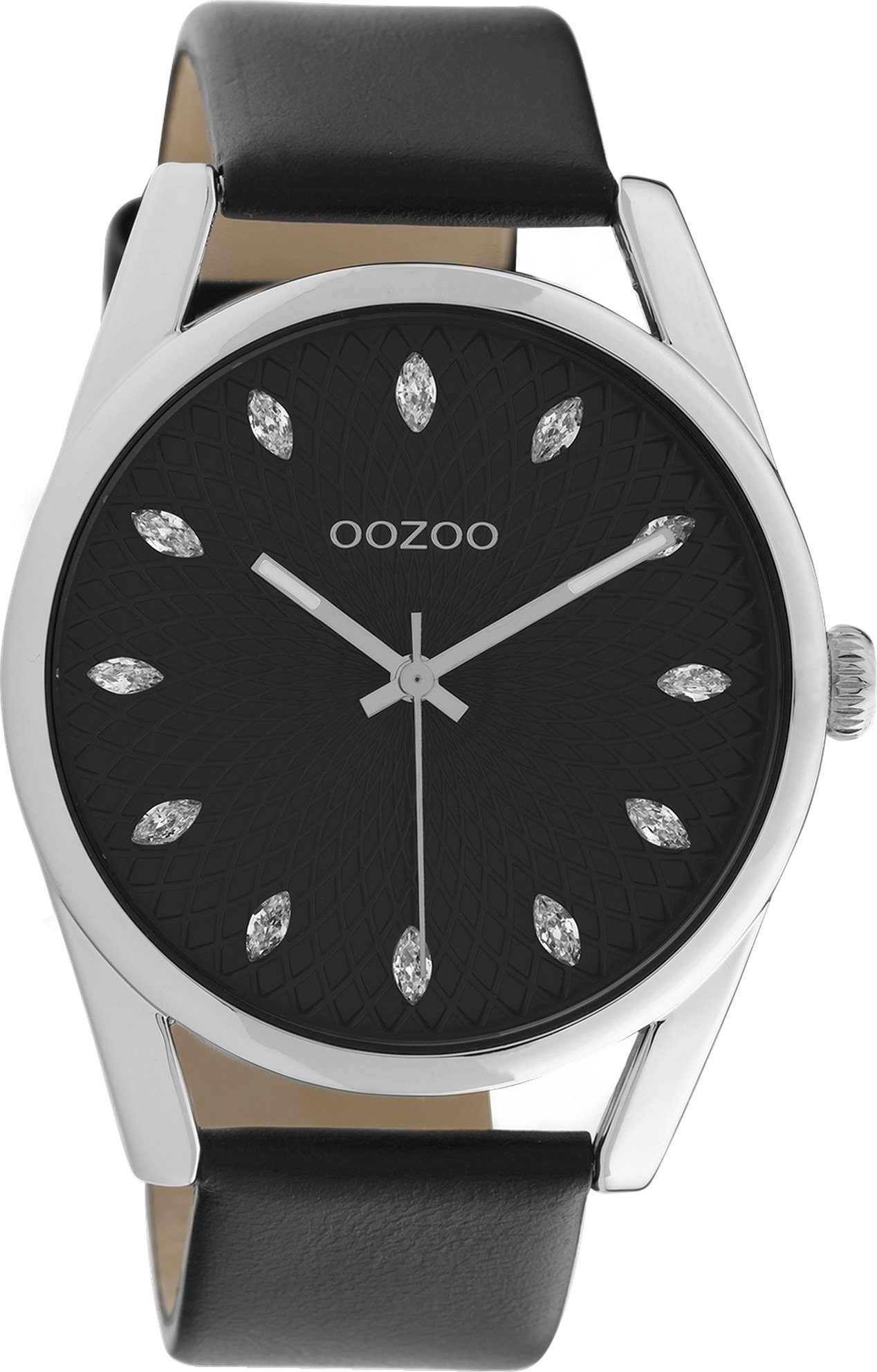 OOZOO Quarzuhr Oozoo Damen Armbanduhr schwarz Analog, (Analoguhr), Damenuhr rund, groß (ca. 45mm) Lederarmband, Elegant-Style