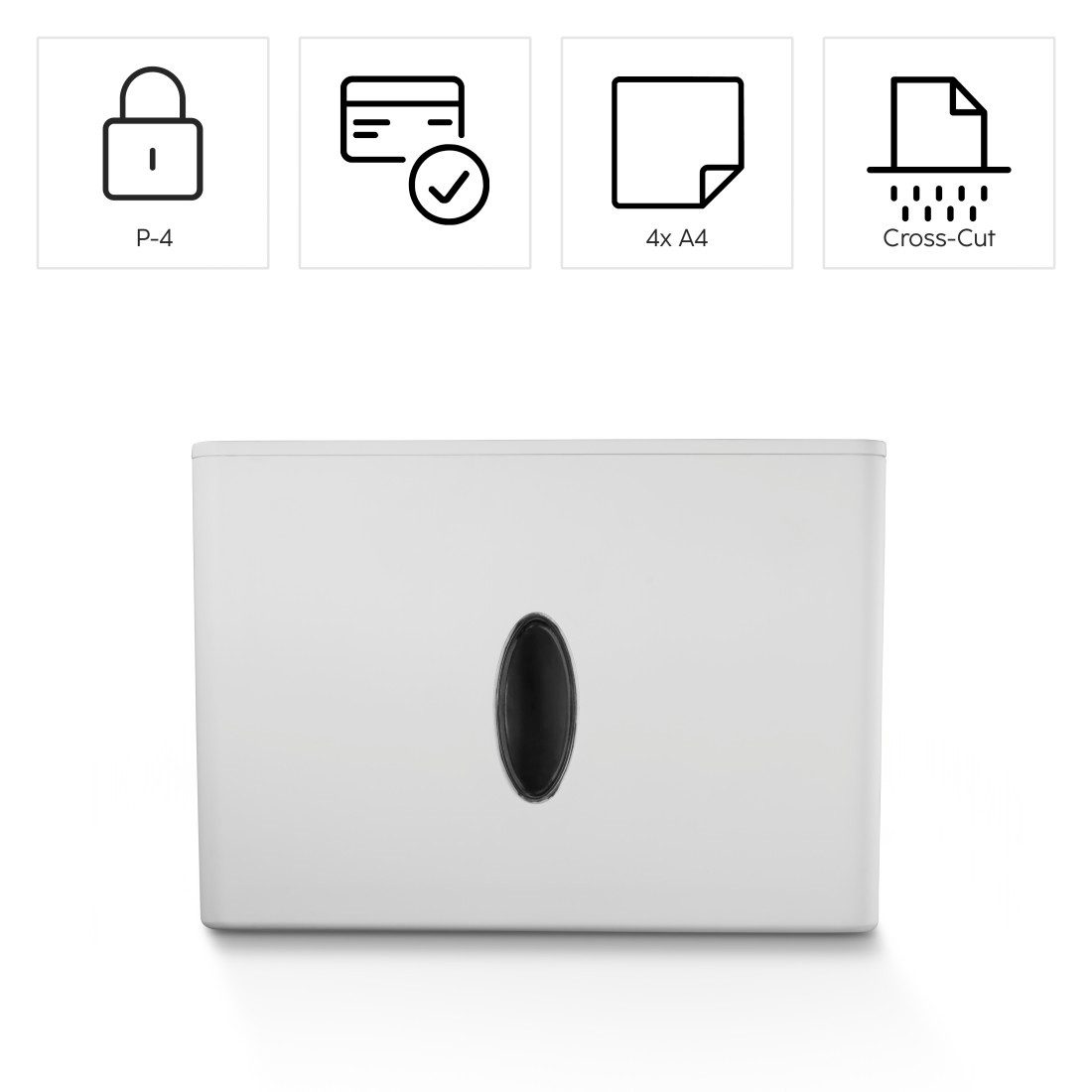 Hama Aktenvernichter Aktenvernichter Partikelschnitt (Papier + Plastik, Korb, 4 Blatt, P4), Mit Papierkorb, 4 x 33 mm Schnitzel, Automatik, Rücklauf