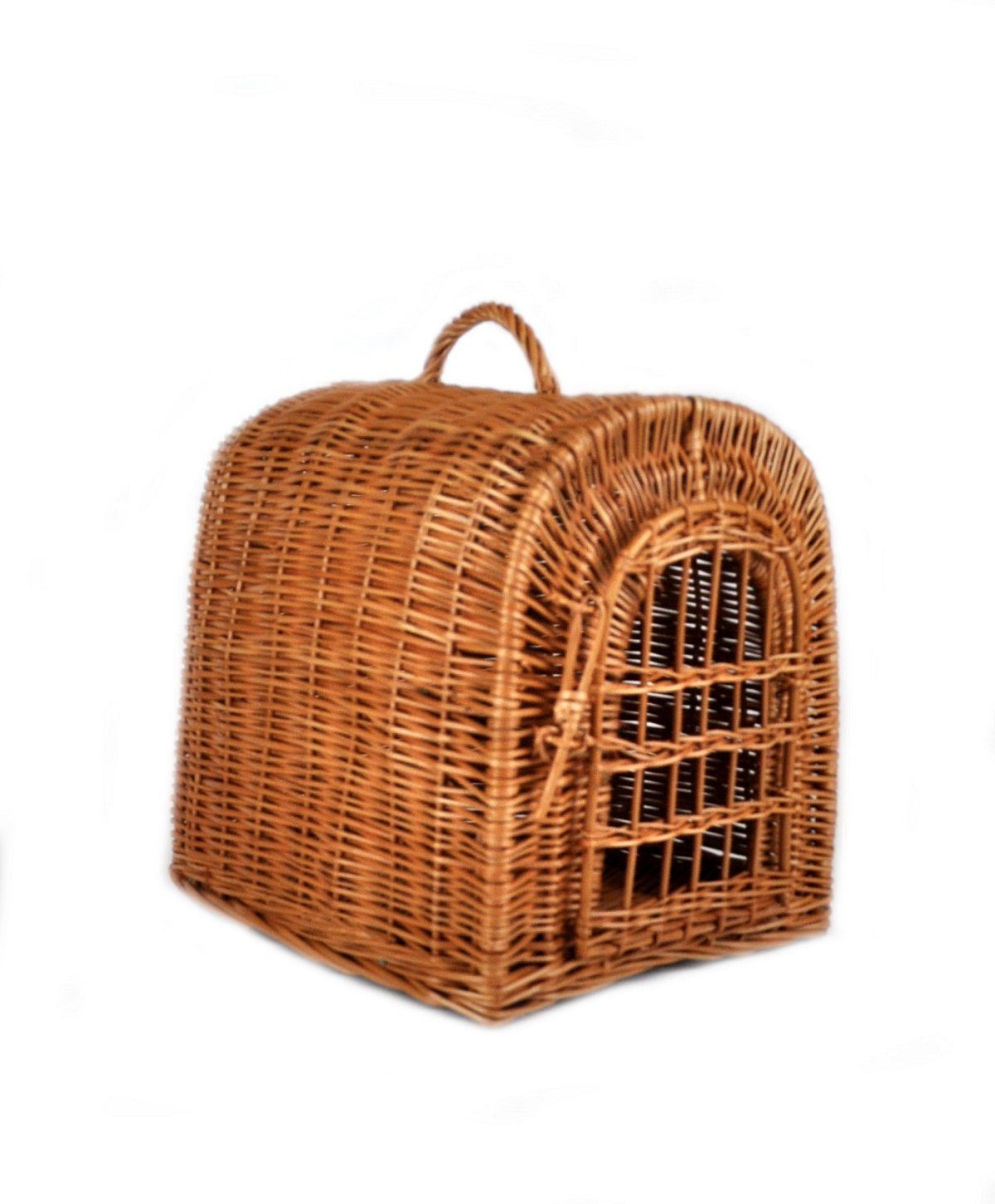 MyBer® Tiertransportbox Katzentransportbox Katzen Katzenkorb Katzenhöhle aus Weide braun, geflochten mit Gitter und Kissen Handarbeit 32/47/36cm K5-080-SBWK