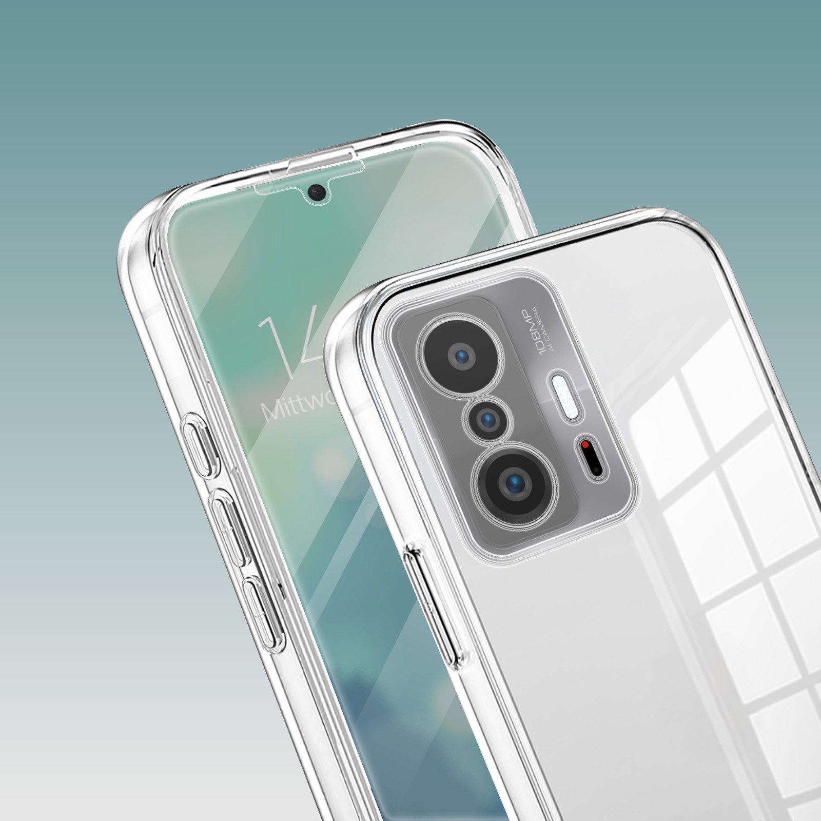 Tec-Expert Handyhülle 360 Grad Hülle für Xiaomi Mi 11T Pro, Rundum Schutz Cover Case Hülle Transparent
