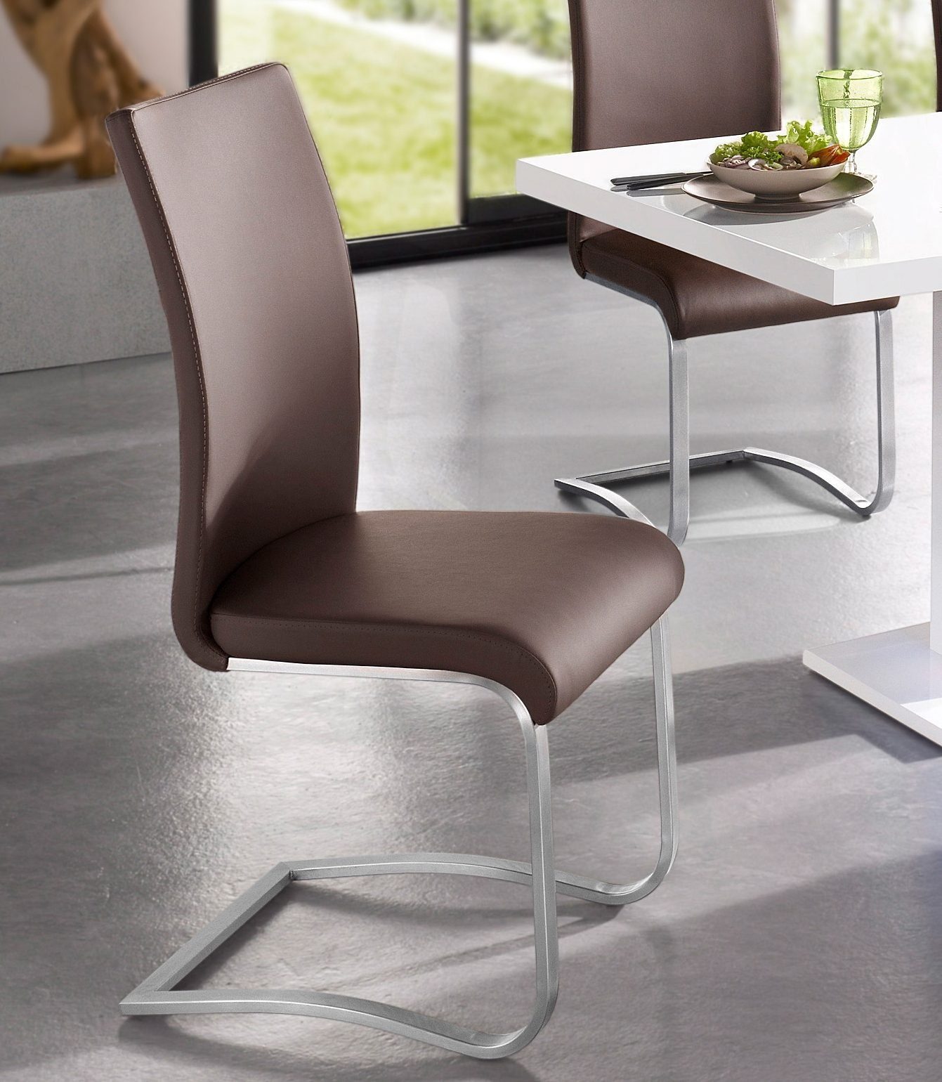 Raburg MCA furniture Freischwinger Arco (Set, 2 St), Stuhl mit Echtlederbezug, belastbar bis 130 Kg braun | braun