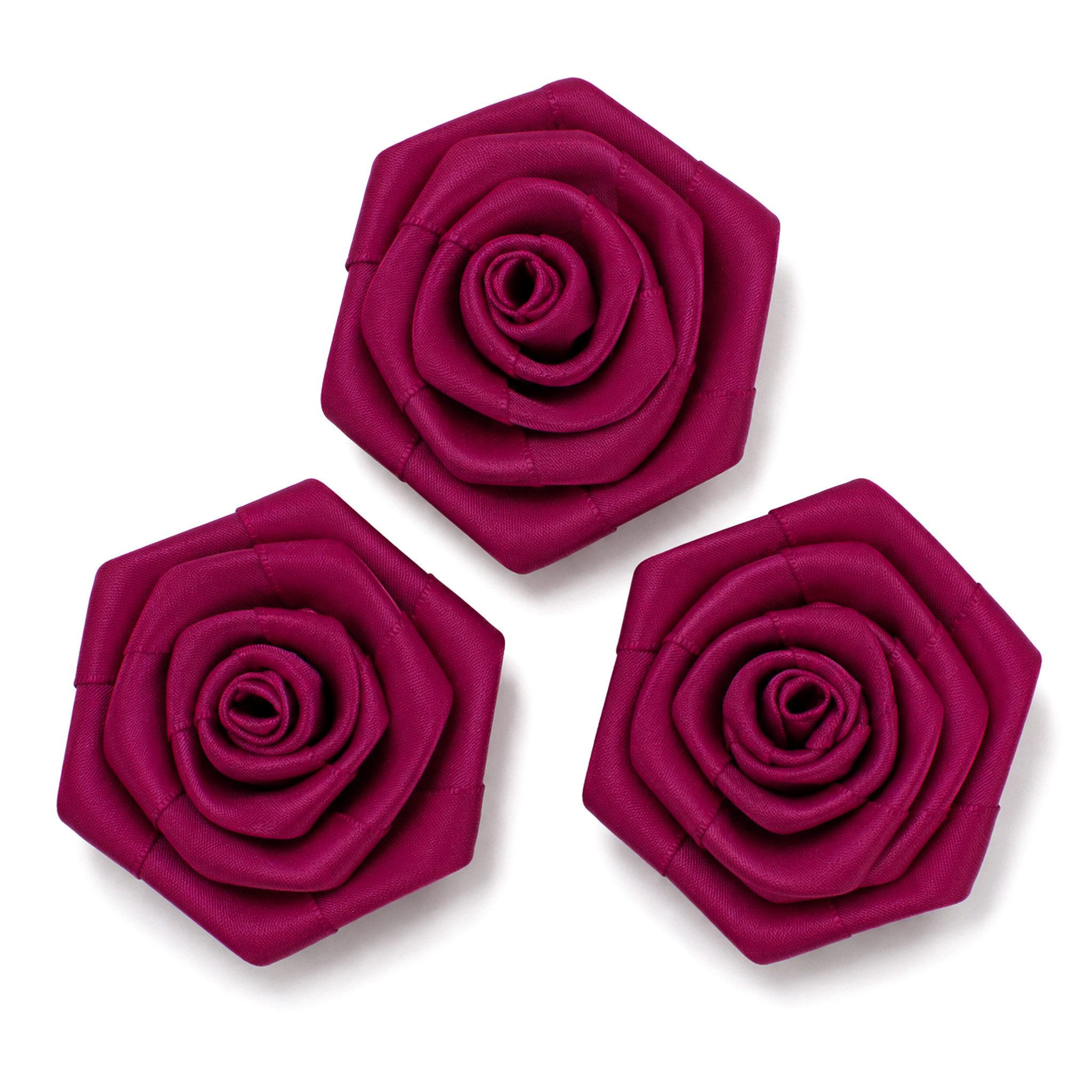Creativery Streudeko, Satinrosen 6cm zum Basteln & Aufnähen 3 Stück Weinrot / Bordeaux