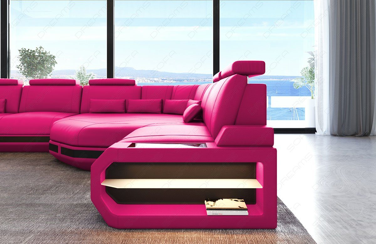 Sofa, U Dreams Wohnlandschaft Couch, Form LED, Designersofa Couch Asti Sofa Ledersofa Leder mit XXL