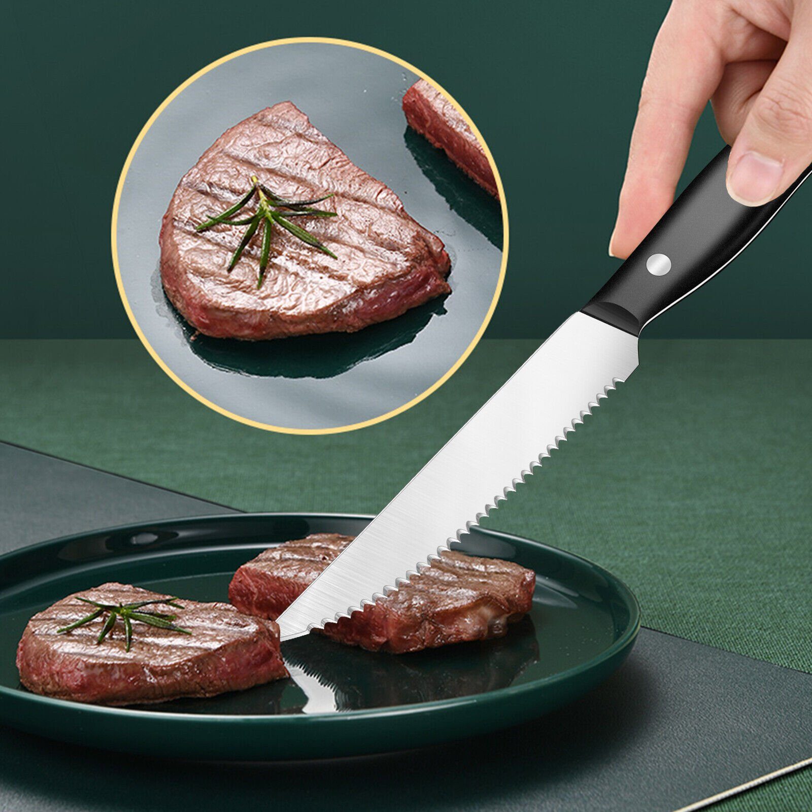 Steak (6 KEENZO Wellenschliff Edelstahl mit Messer Stück) Tafelmesser 6-teilig Steakmesser