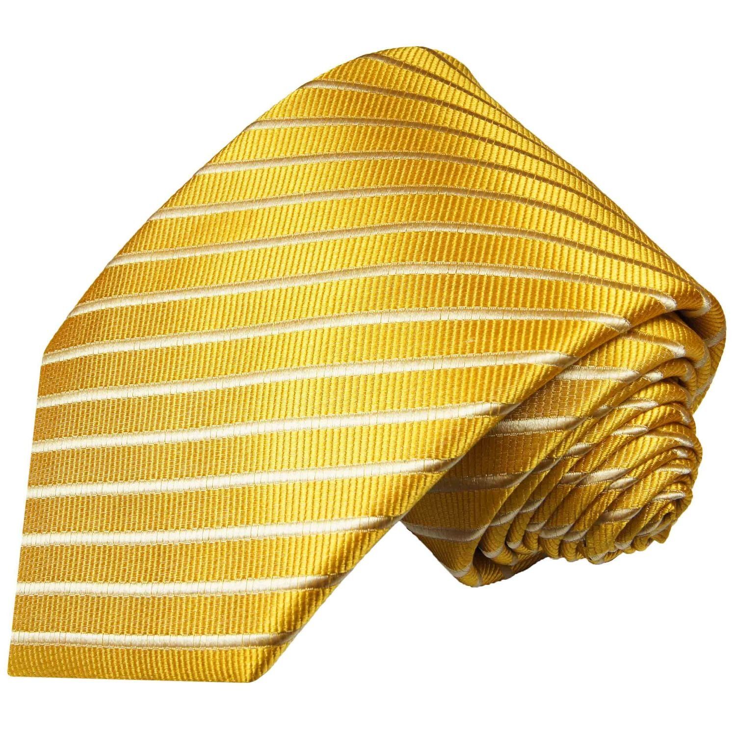 Paul Malone Krawatte Moderne Herren Seidenkrawatte gestreift 100% Seide Breit (8cm), gold 940