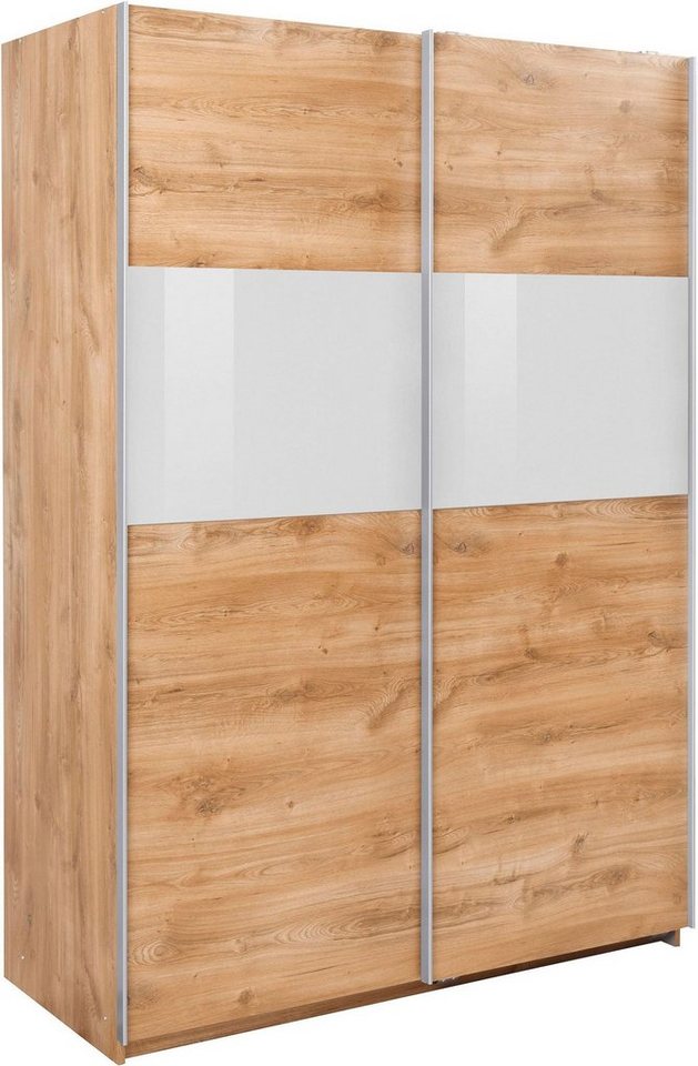 Wimex Schwebetürenschrank Bramfeld (Bramfeld, Schwebetürenschrank) 135cm  plankeneiche weißglas