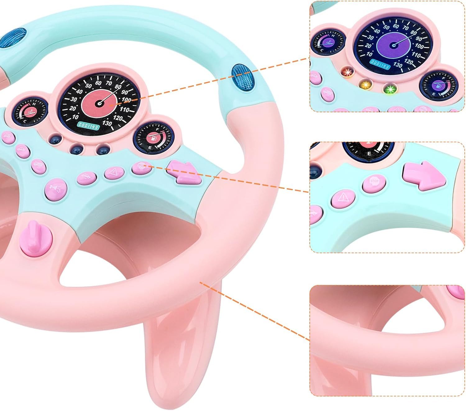 FELIXLEO Lernspielzeug Kinder Lenkrad Fahrsimulation 360° Licht Sound Spielzeug Rosa (1-St) – Bild 4 von 5