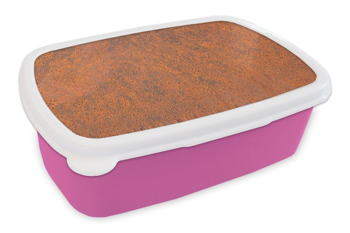 MuchoWow Lunchbox Rostdruck - Eisen - Orange - Braun, Kunststoff, (2-tlg), Brotbox für Erwachsene, Brotdose Kinder, Snackbox, Mädchen, Kunststoff rosa