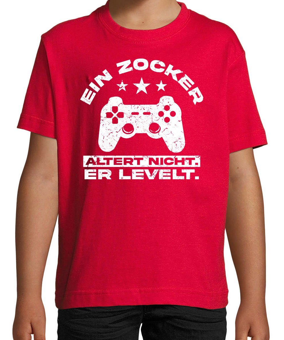 Shirt Frontprint T-Shirt Zocker nicht, LEVELT! er mit altert Designz Controller Kinder Youth Rot Ein
