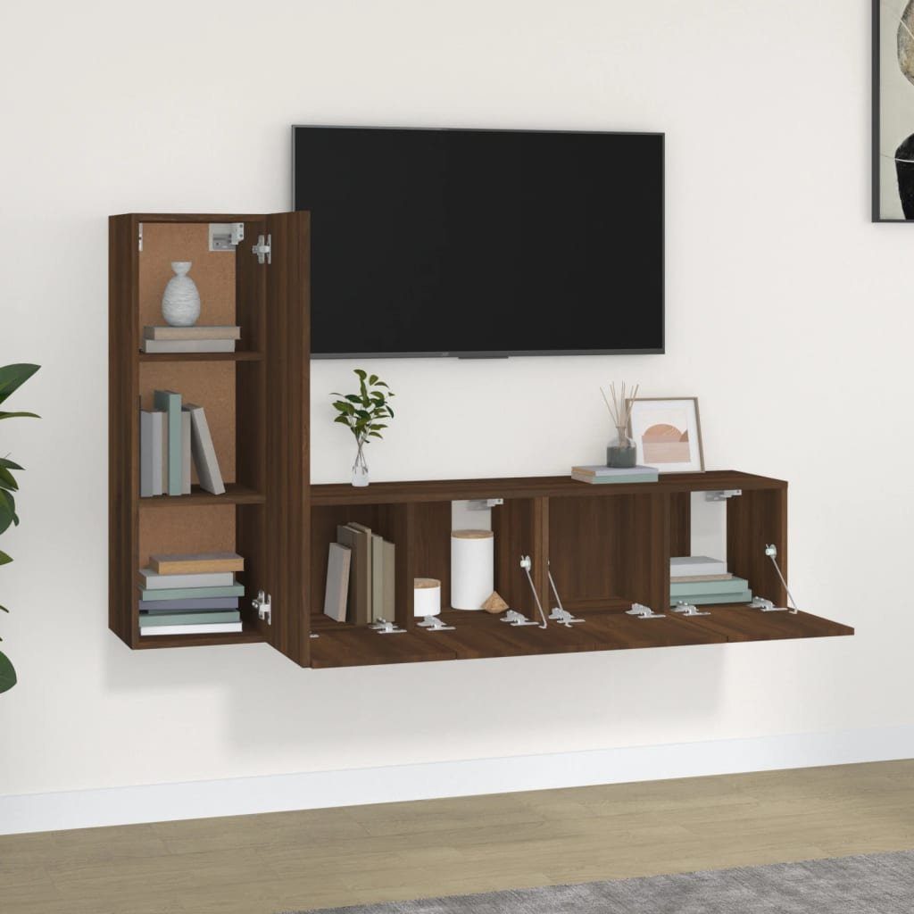 furnicato TV-Schrank 3-tlg. TV-Schrank-Set Braun Eichen-Optik Holzwerkstoff