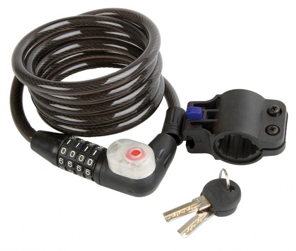 M-Wave Rahmenschloss Diverse Spiralkabelschloss LED Länge 1800 mm D 10 mm mit Clip-On-Halte