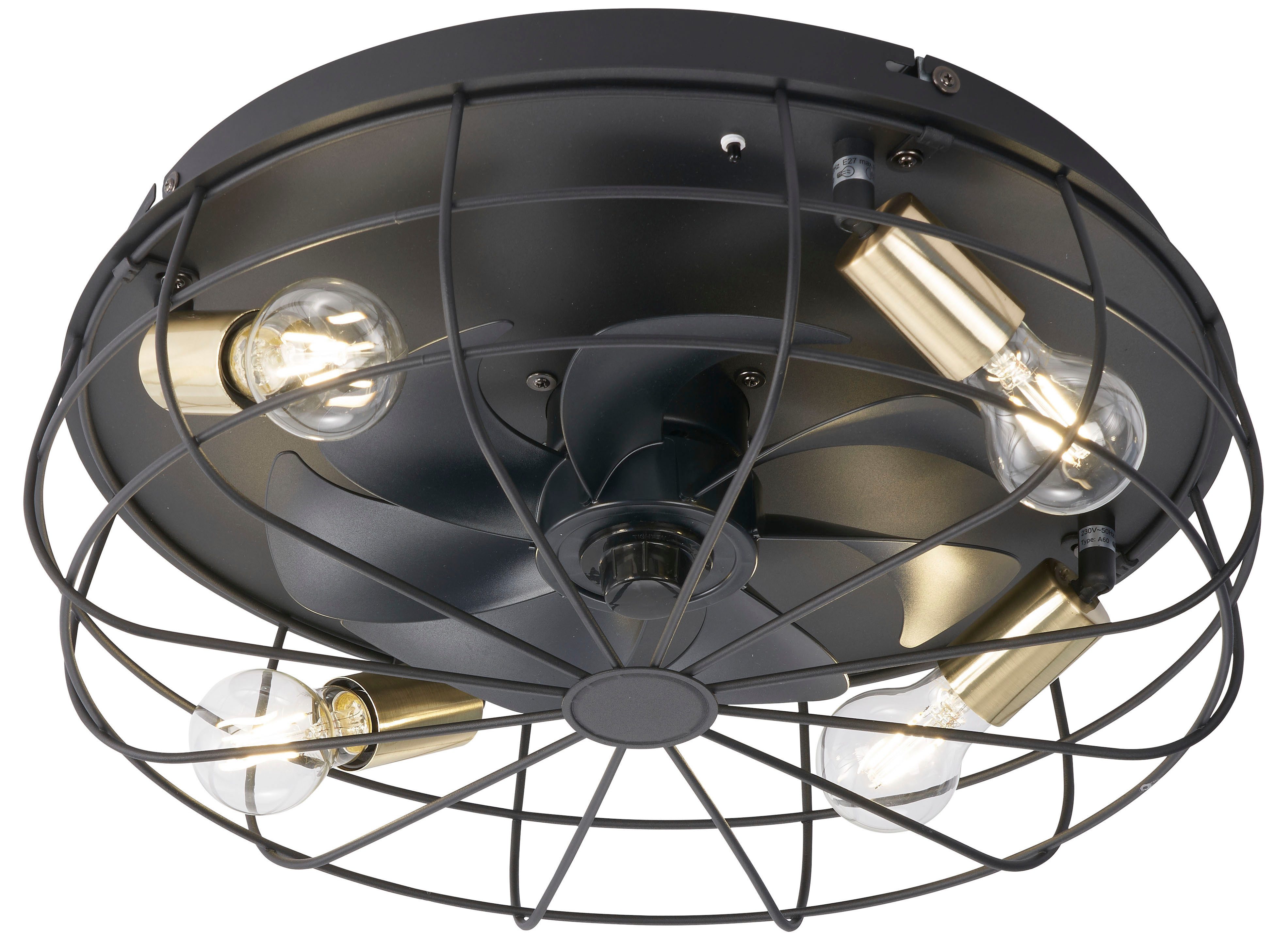 Reality Leuchten Deckenleuchte Trondheim Deckenventilator, Timerfunktion, Ventilatorfunktion, Leuchtmittel wechselbar, Deckenlampe Ventilator getrennt schaltbar