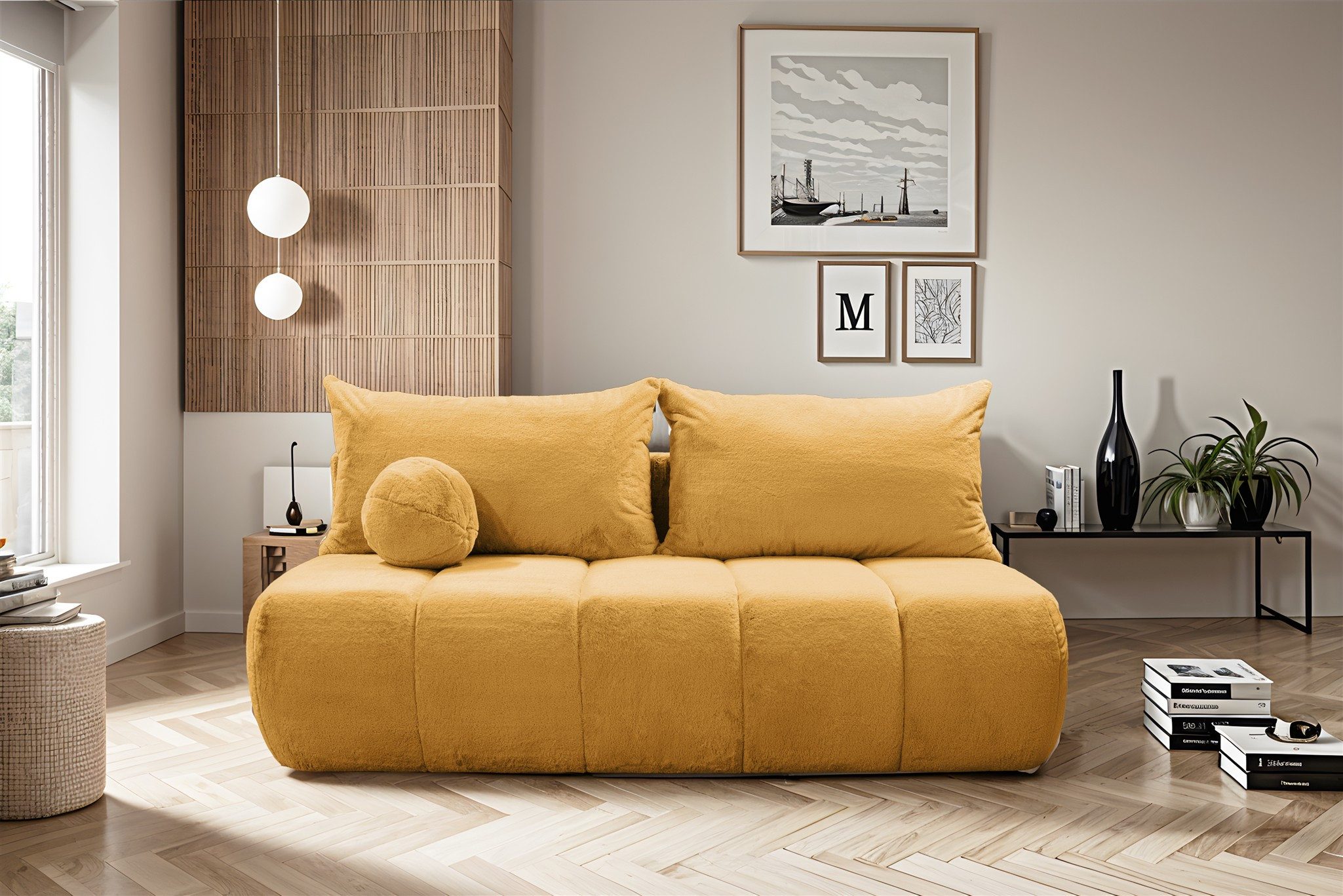 Fun Möbel 3-Sitzer Designersofa Sofa 3-Sitzer ANZIA in Stoff Bunny, inkl. 2 Rückenkissen und 1 Zierkissen, inkl. Schlaffunktion und Bettkasten