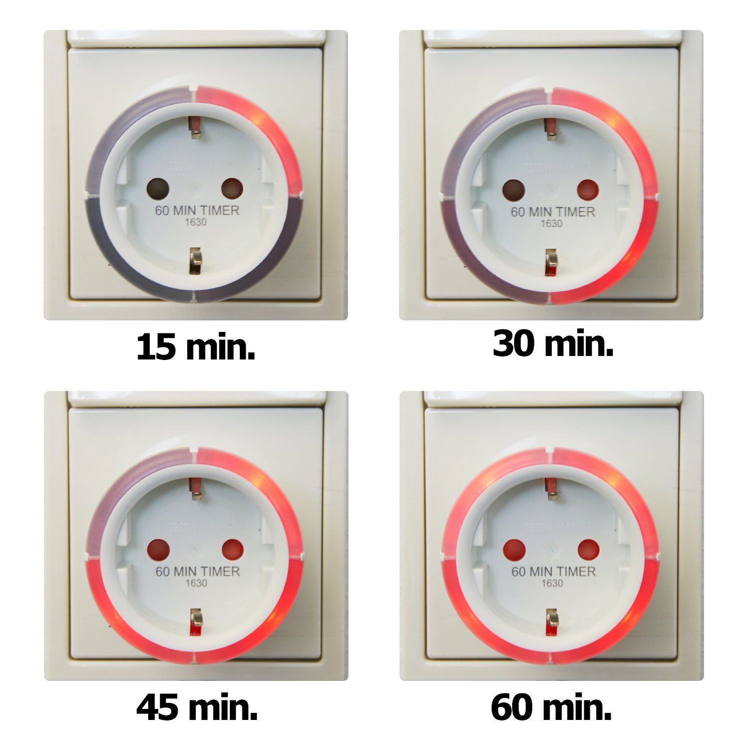 Capidi CAPiDi Countdown Timer 15-60 Min Steckdose Weiß Mehrfachsteckdose, Zeitschaltuhr Steckdosentimer Zeitschalter Sicherheitstimer