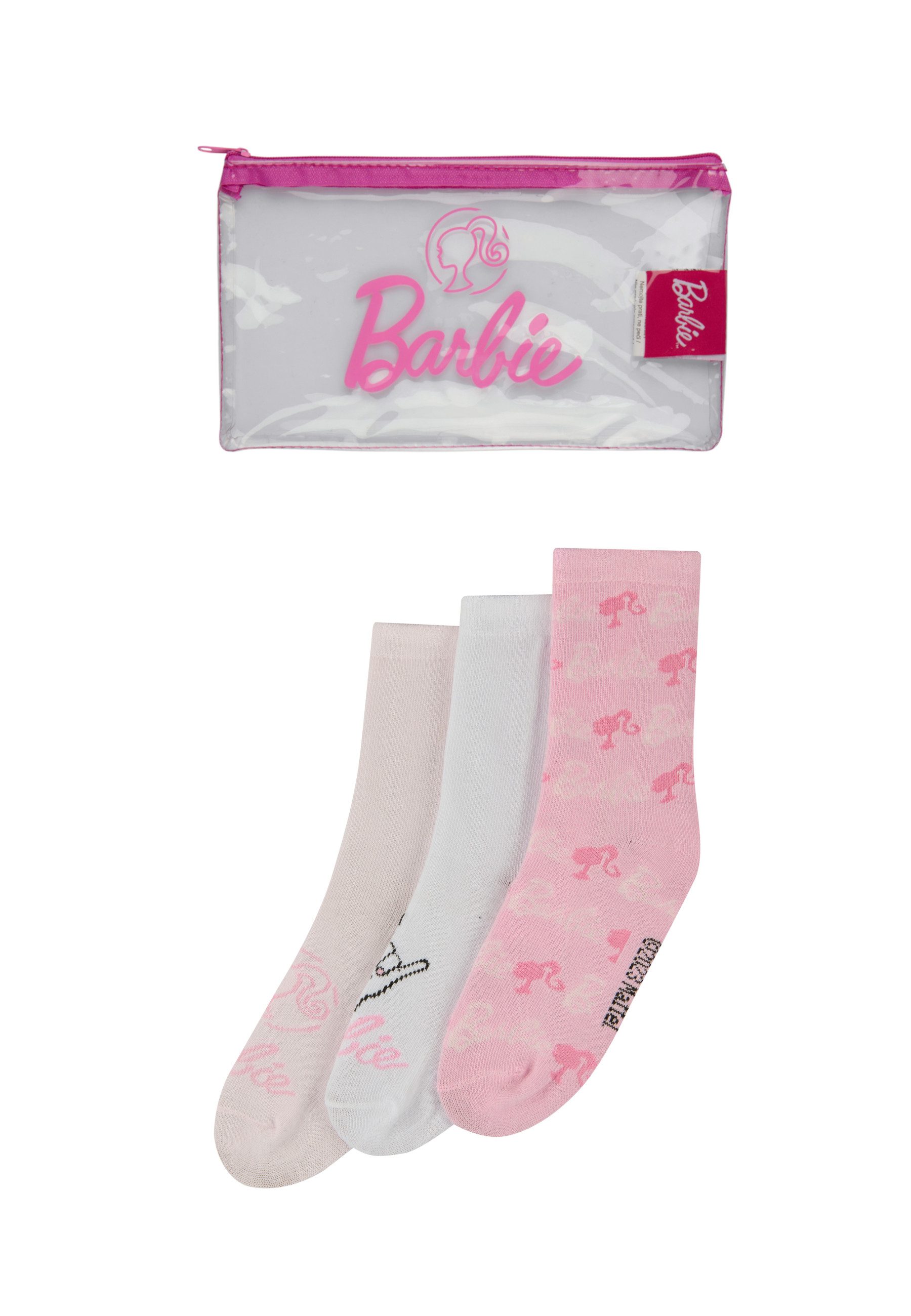 ONOMATO! Носки Barbie Geschenk-Set Носки 3er Pack + Kosmetiktasche (4-Paar)