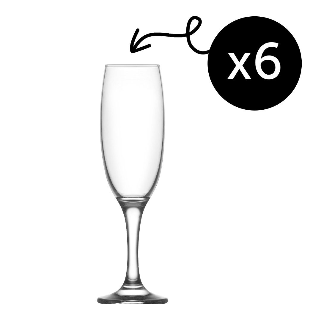 LAV Gläser-Set Empire Champagnerflöten, 6-tlg., Glas, 6er Set, 220ml, ideal für Sekt, Champagner und prickelnde Getränke.