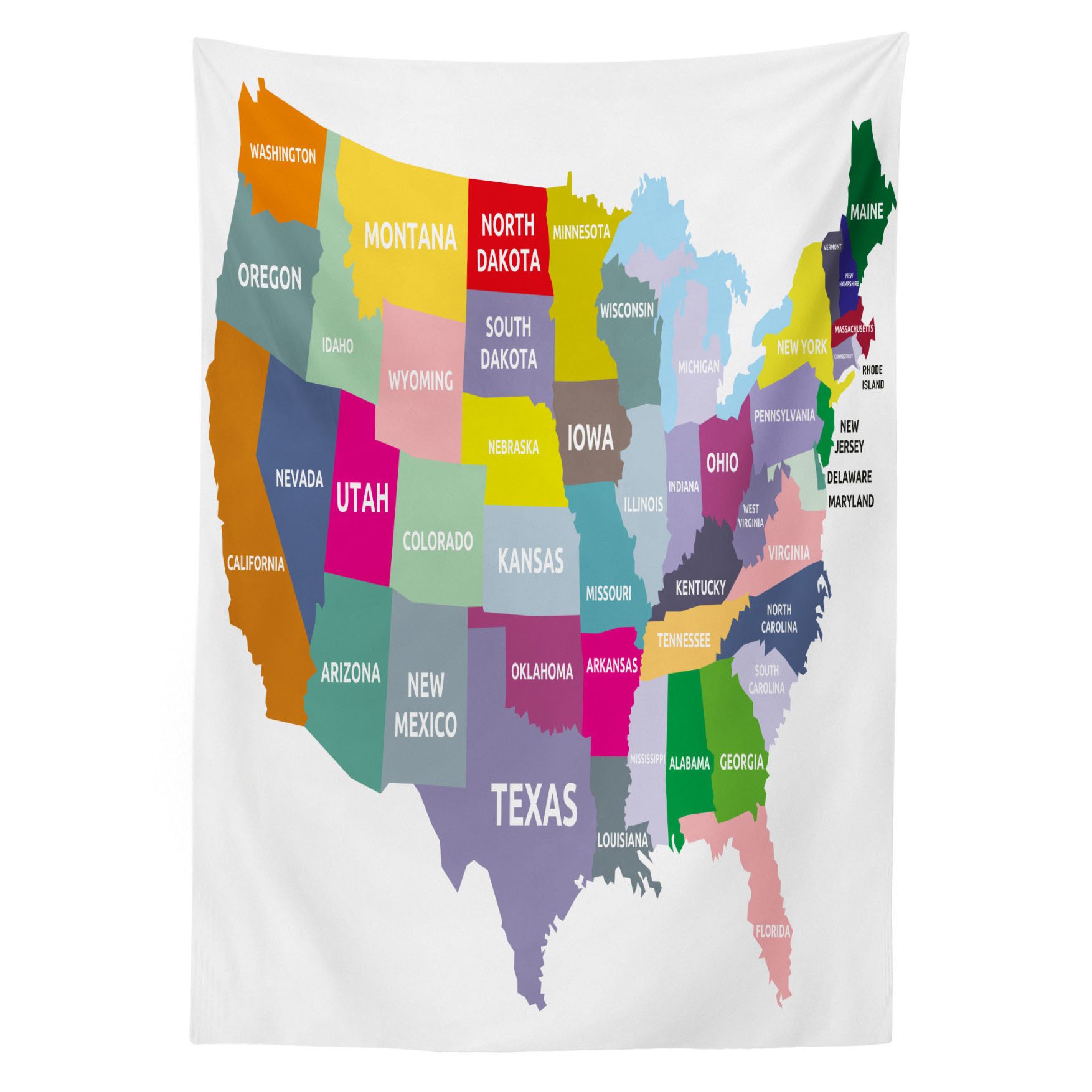 Abakuhaus Tischdecke Farbfest Waschbar Für den Außen Bereich geeignet Klare Farben, Karte USA Karte Bunte Staaten