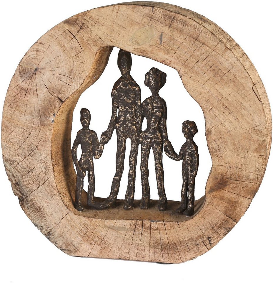 Casablanca by Gilde Dekofigur Skulptur Familie (1 St), Dekoobjekt, Höhe 28  cm, aus Metall und Holz-Baumscheibe, Wohnzimmer, Produktart: Dekoobjekt,  Figur, Skulptur