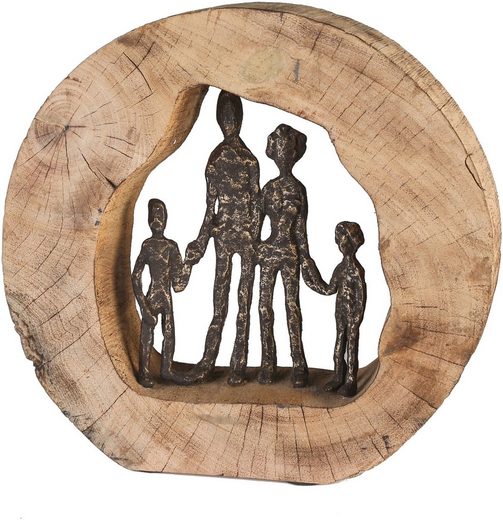 Casablanca by Gilde Dekofigur »Skulptur Familie« (1 Stück), Dekoobjekt, Höhe 28 cm, aus Metall und Holz-Baumscheibe, Wohnzimmer