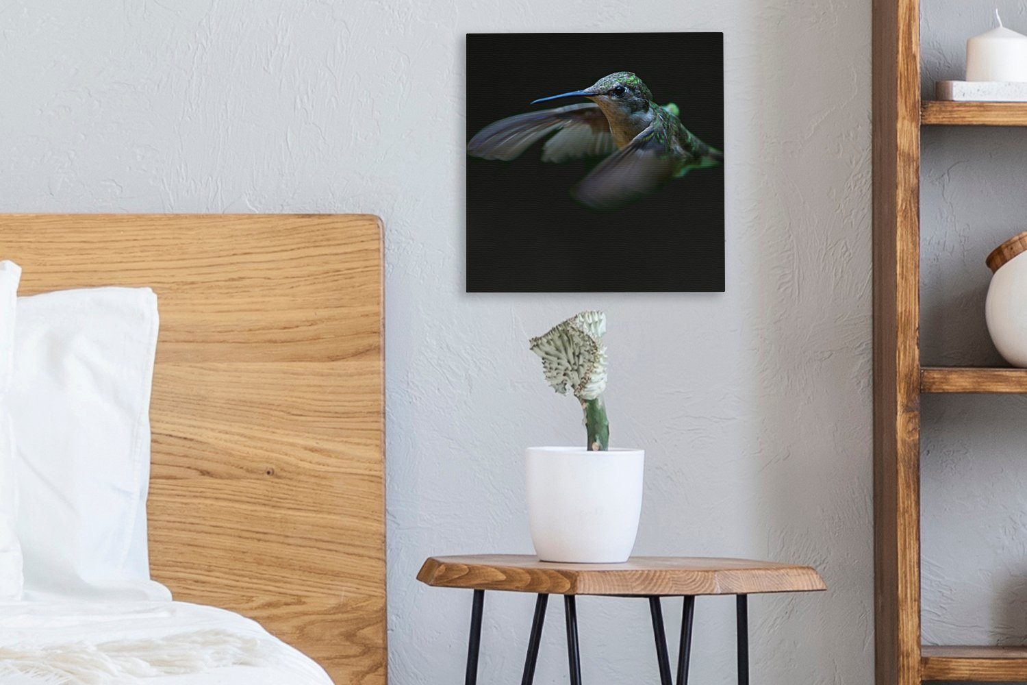 Kolibri Federn für Schwarz, St), - OneMillionCanvasses® (1 - Wohnzimmer Leinwandbild Bilder Leinwand Schlafzimmer