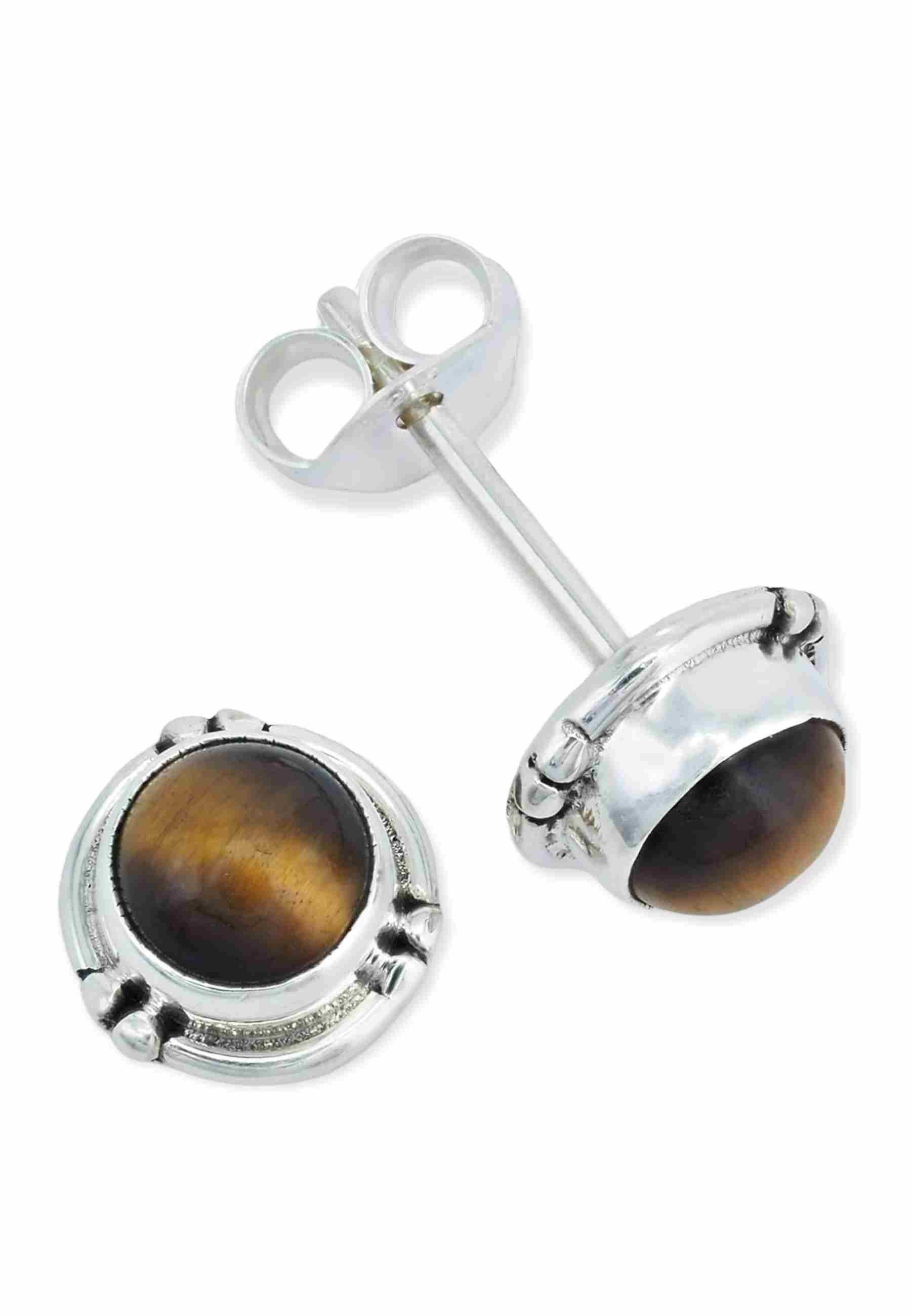 mantraroma Paar Серьги-гвоздики LITANG aus 925 Silber mit Tigerauge (Paar, Paar Серьги mit Schmuckbeutel), 925 Sterling Silber Серьги für Damen