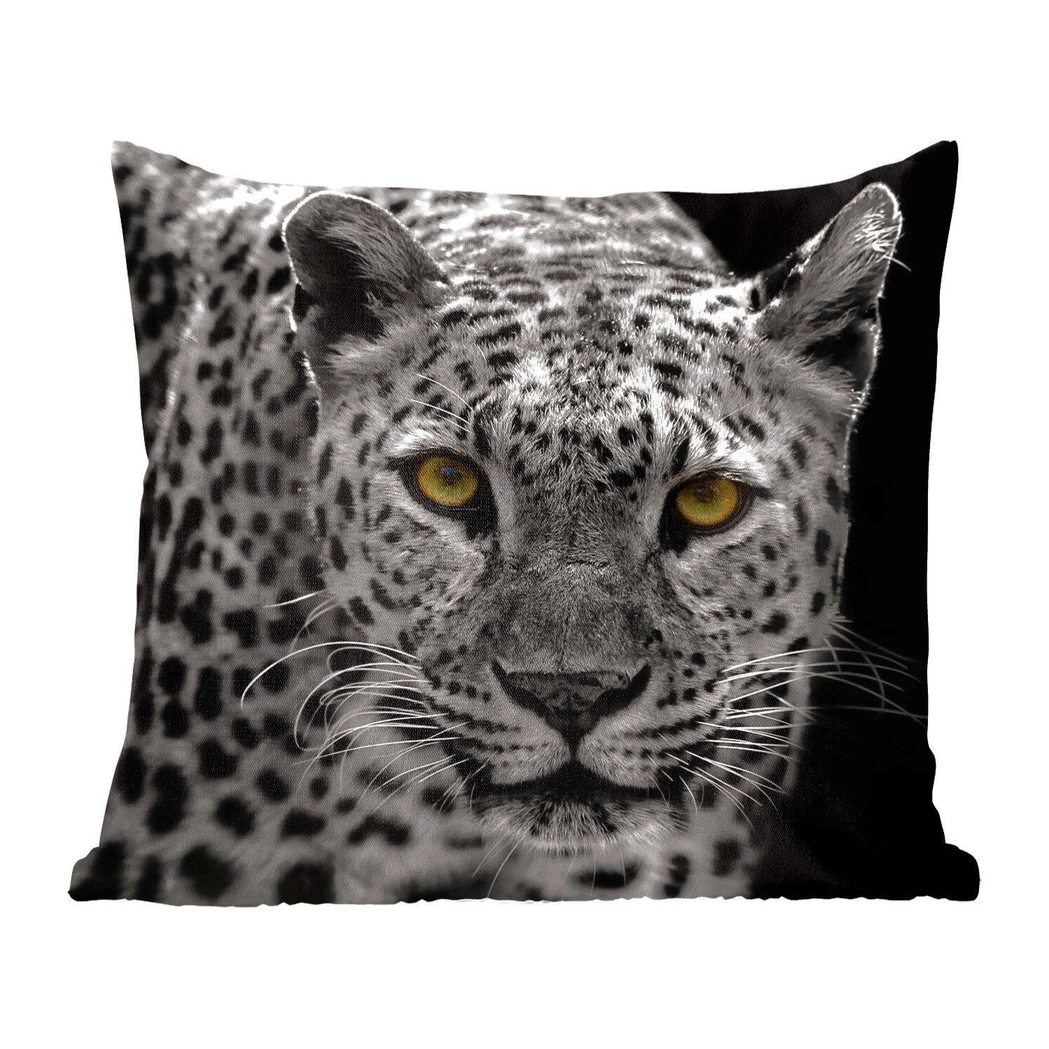 MuchoWow Dekokissen Leopard - Schwarz - Weiß, Zierkissen mit Füllung für Wohzimmer, Schlafzimmer, Deko, Sofakissen