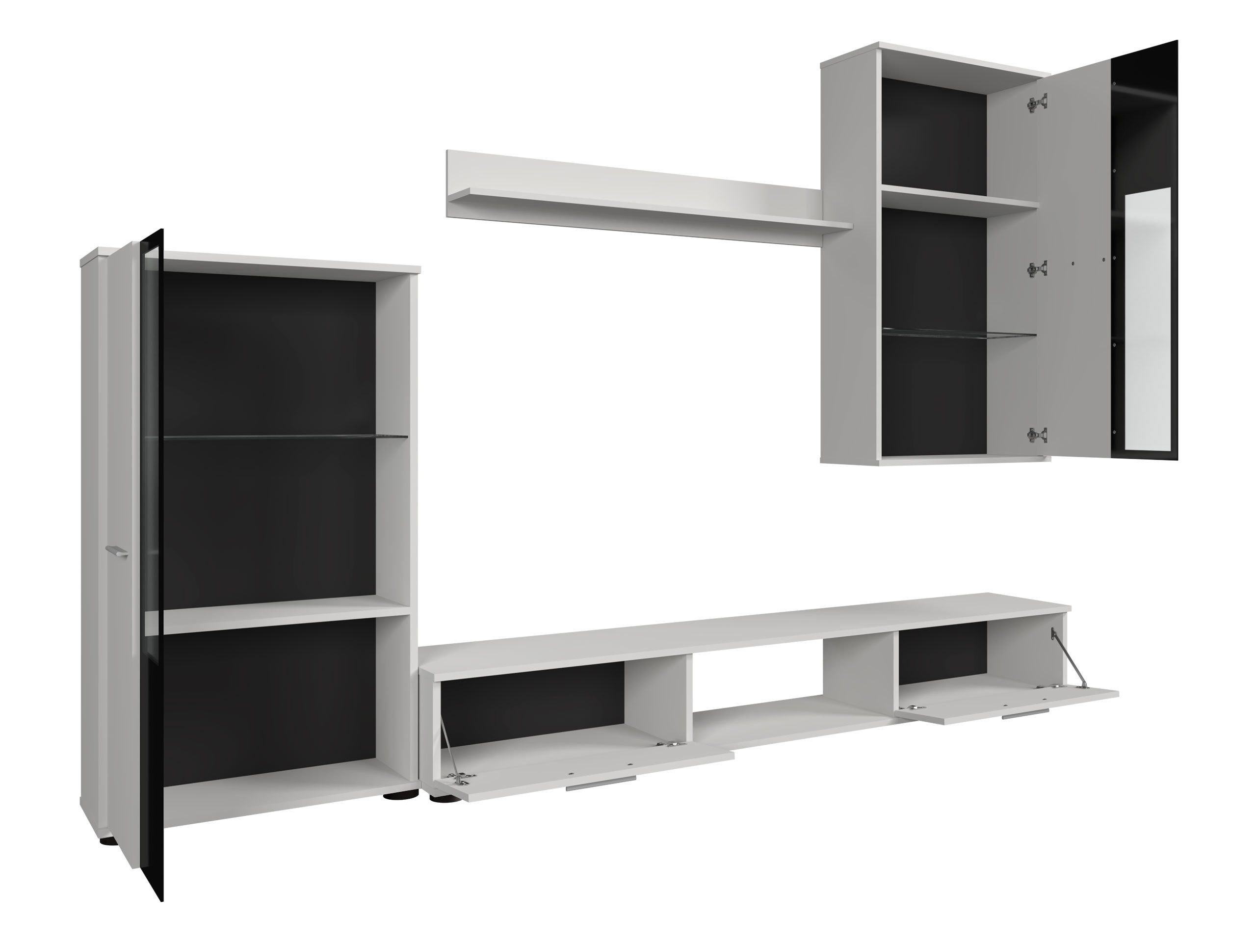 MIRJAN24 Wohnwand Salsa, (4er-Set, Hängevitrine, Wandregal, TV-Lowboard, Vitrine), mit Glasregale, LED-Beleuchtung als Option