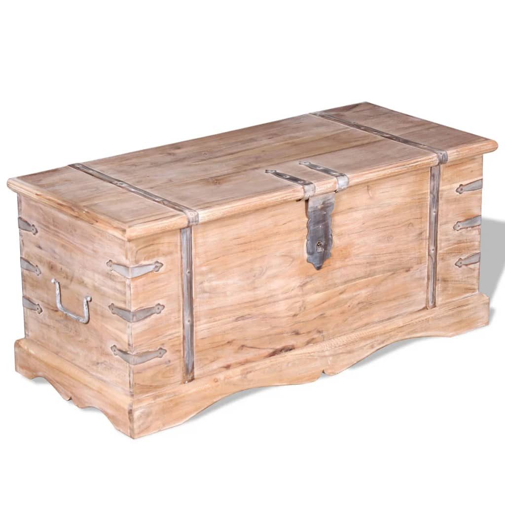 furnicato Truhe Echtholz mit weiß gebürsteter Oberfläche 90 x 40 x 40 cm (1 St), Sitzbank mit Stauraum, seitlichen Griffen und abschließbarem Deckel – Bild 5 von 5