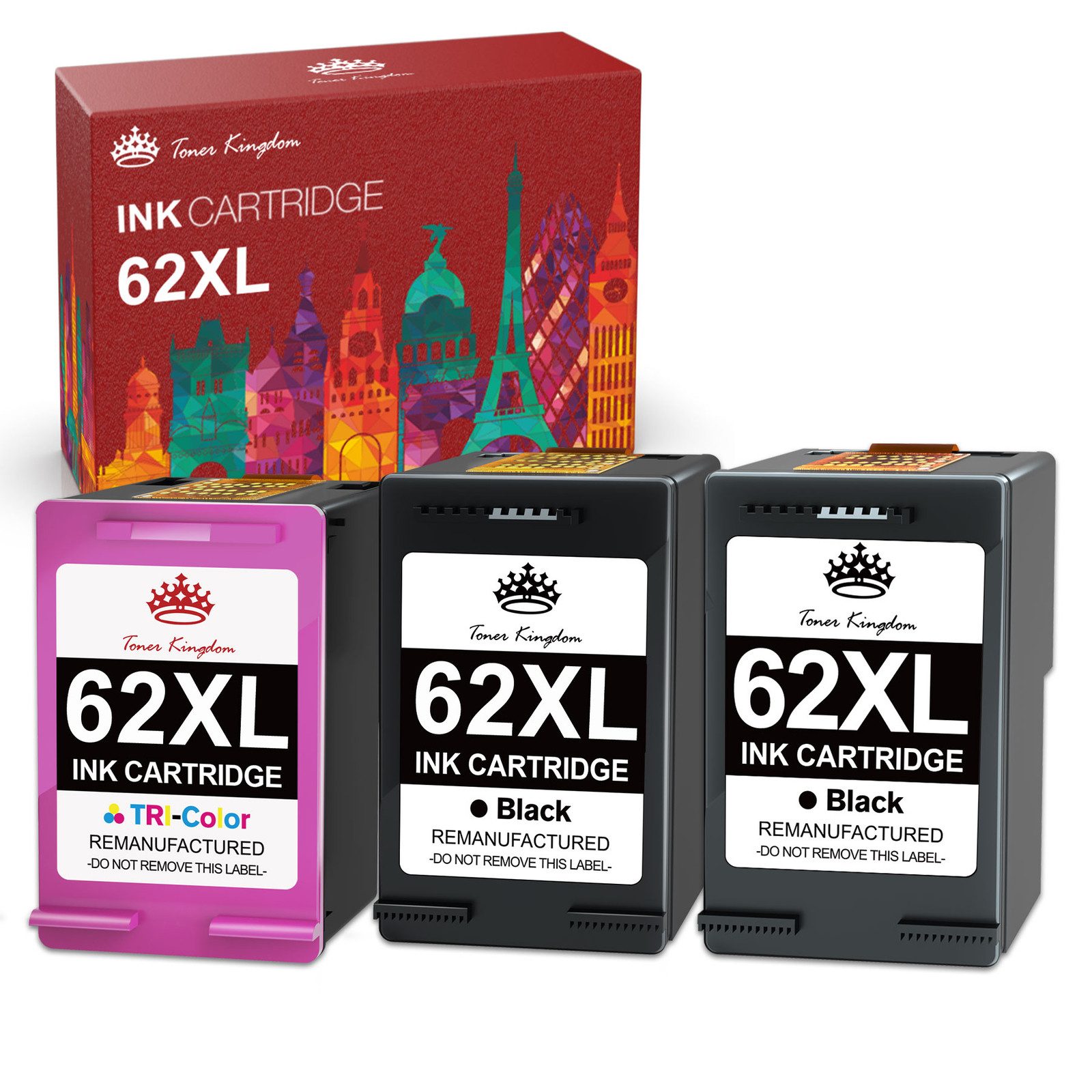 Toner Kingdom Druckerpatronen für HP 62 XL OfficeJet 200 250 Mobile 5740 5742 8040 Tintenpatrone (500-tlg)