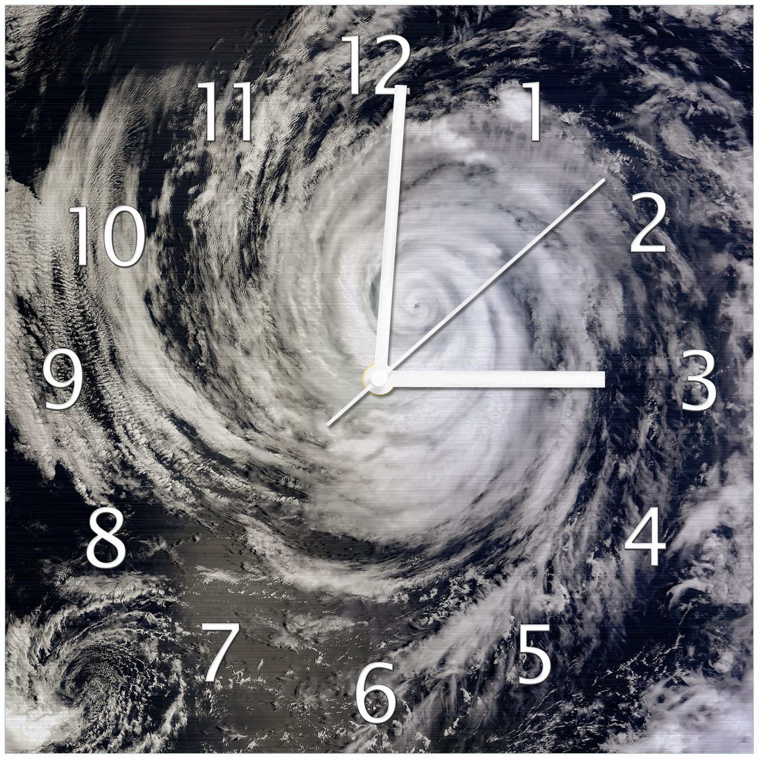 Wallario Wanduhr Hurrikan von oben - Spiralförmiger Wirbelsturm (Aluverbunduhr)