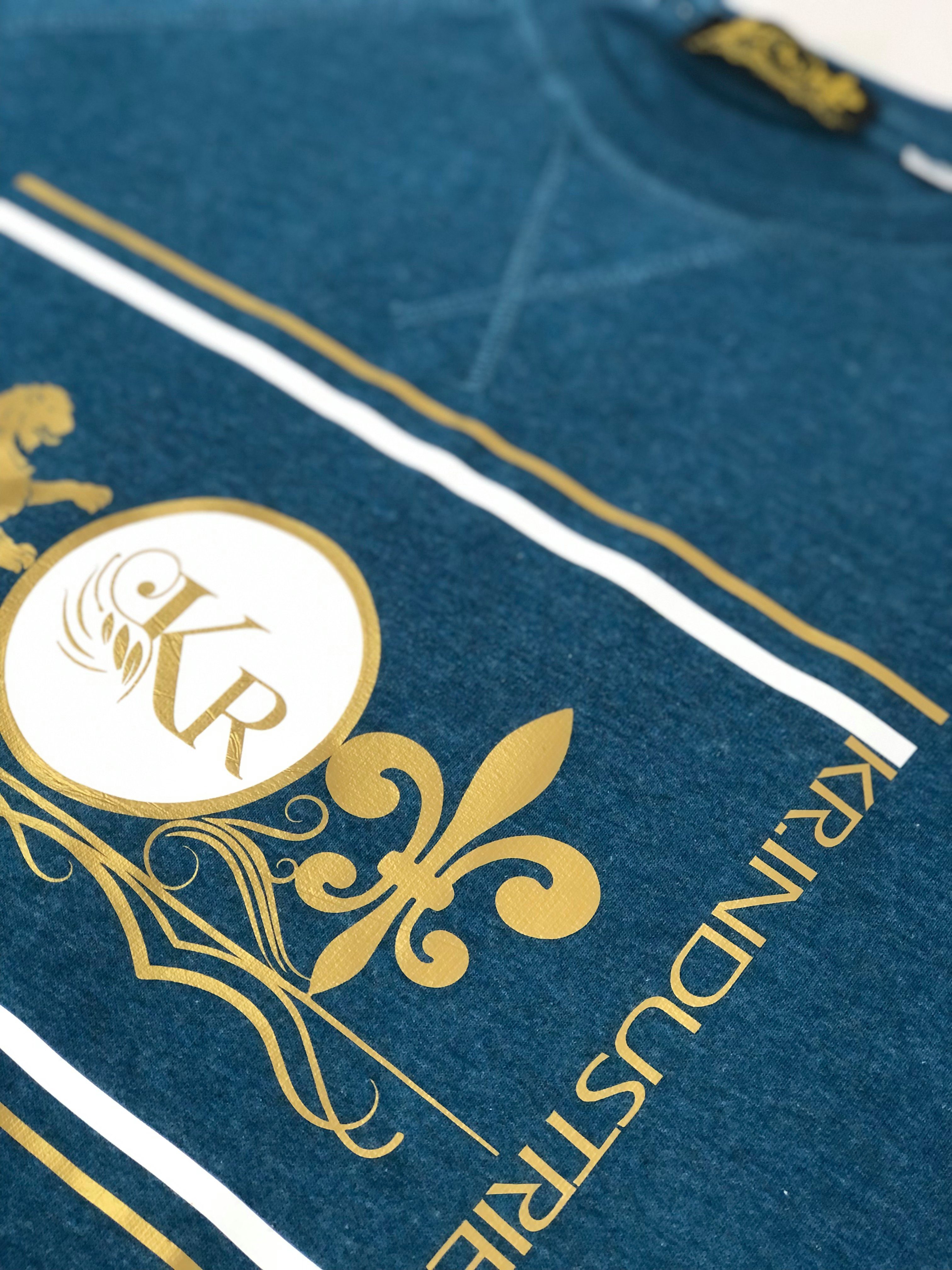 KR-Industries Rundhalspullover Petrol (hochwertige Qualität) Designer Pullover mit edlen Applikationen