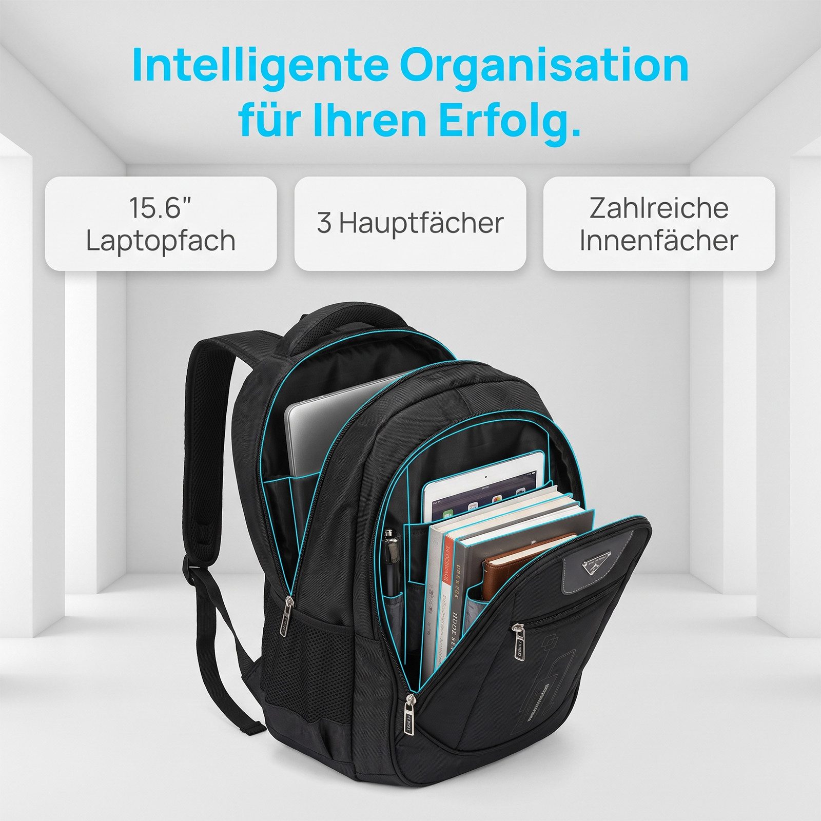 AKKEE Laptoprucksack 24/30L wasserdicht Laptop Rucksack Rucksäcke Schulrucksack, Herren Damen Jungen Teenager Freizeit Arbeit Business Reisen – Bild 4 von 5