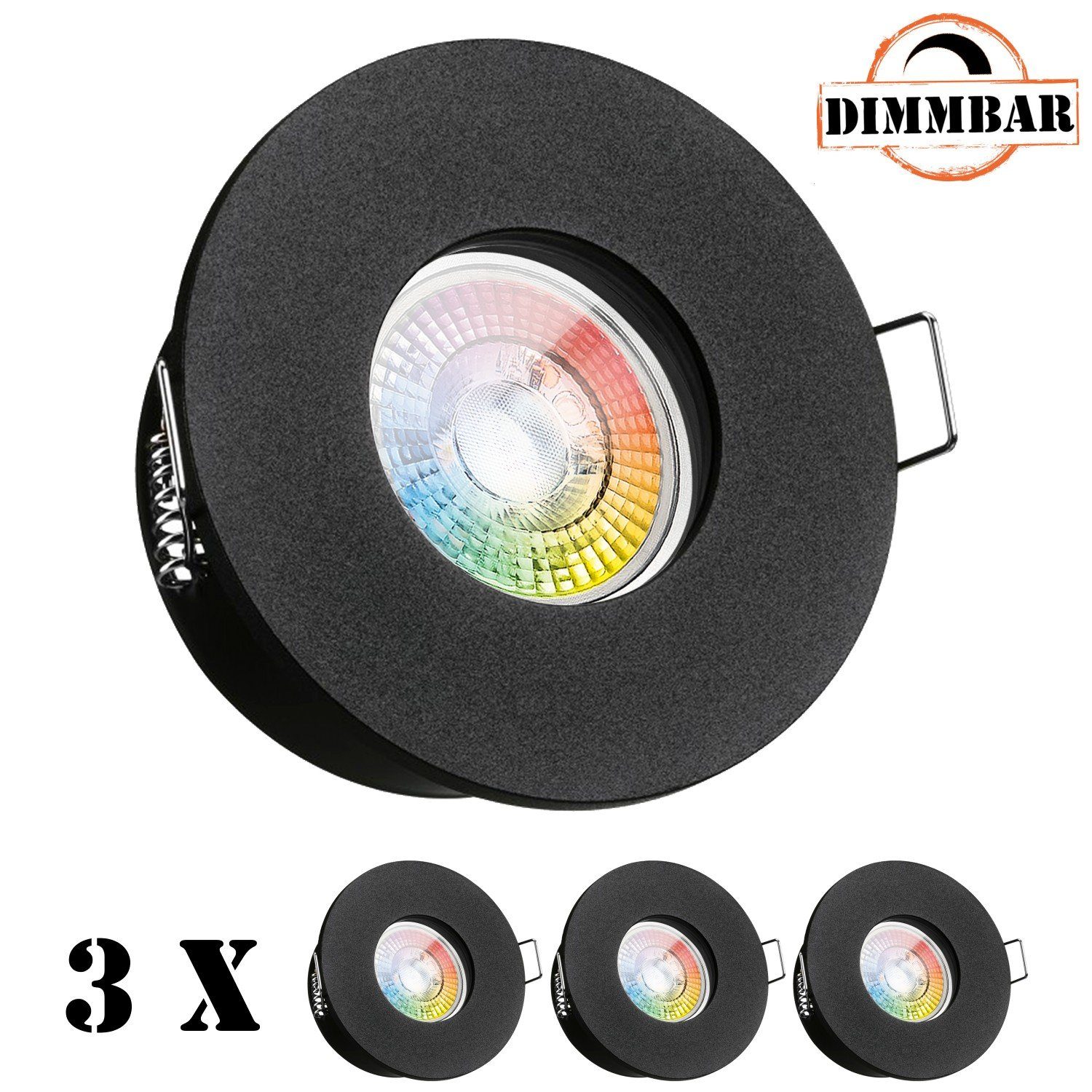 LEDANDO LED Einbaustrahler 3er IP65 RGB schwarz extra Einbaustrahler Set LED mit LED flach in 3W