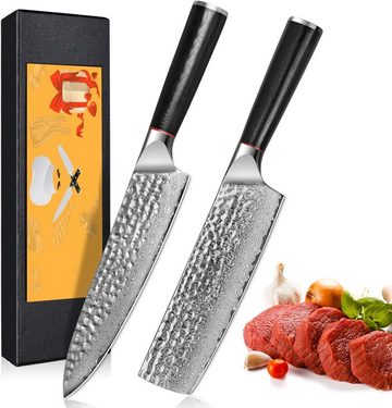KingLux Messer-Set 2tlg. Damastmesser Set Küchenmesser Damaststahl (2-tlg)