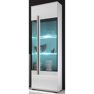 Lomadox Wohnwand COLORADO-61, (2-St., 2-tlg), weiß Hochglanz inkl. Vitrine mit LED 320x200x42cm