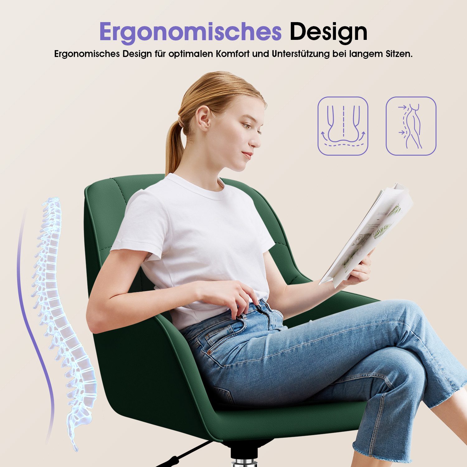 Adormii Bürostuhl Schminkstuhl,Homeoffice Stuhl mit Armlehnen,Drehstuhl mit Rrollen (Schreibtischstuhl,Boucle-Gewebe,höhenverstellbar,für Schminktisch,Arbeitszimmer, Schlafzimmer,150kg)