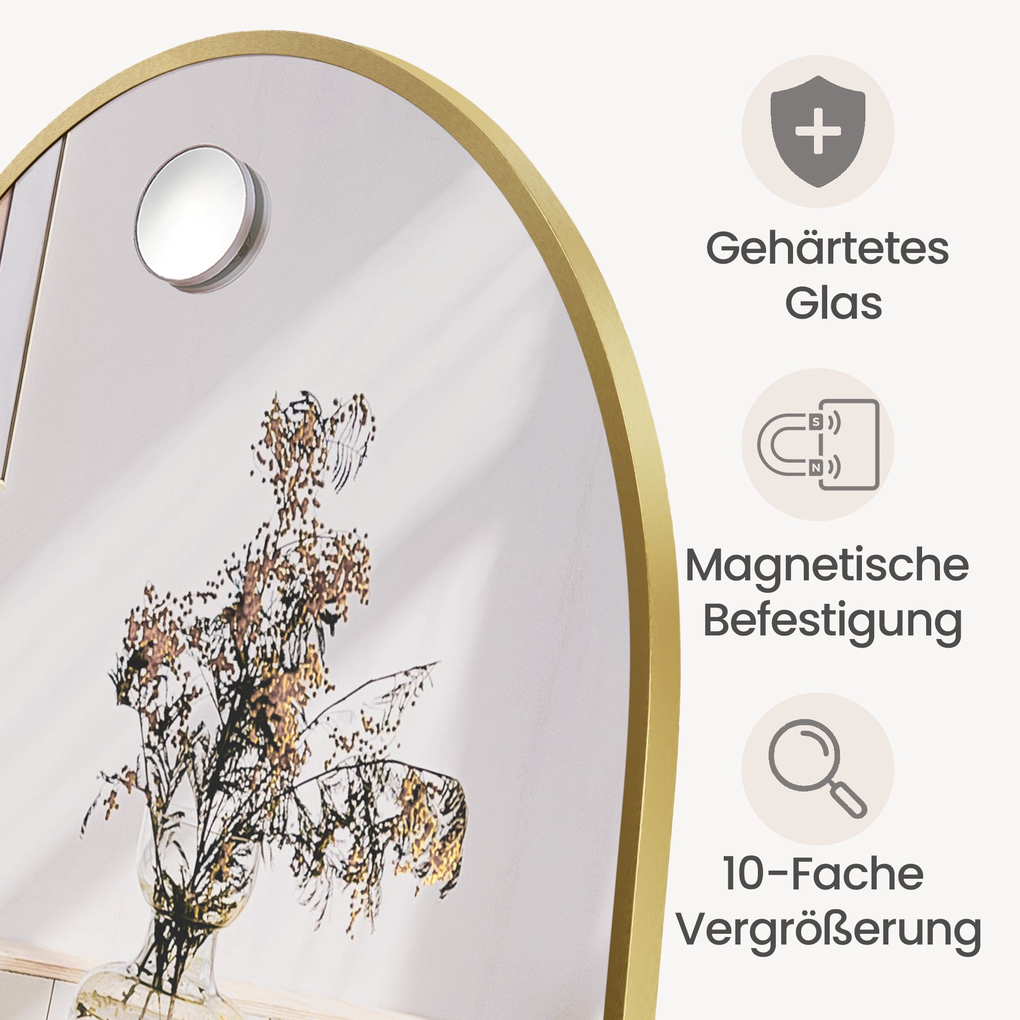 SONGMICS Standspiegel Ganzkörperspiege, mit saughaftem, verschiebbarem Vergrößerungsspiegel, stehend oder wandmontiert, Rahmen aus Aluminiumlegierung, Hartglas