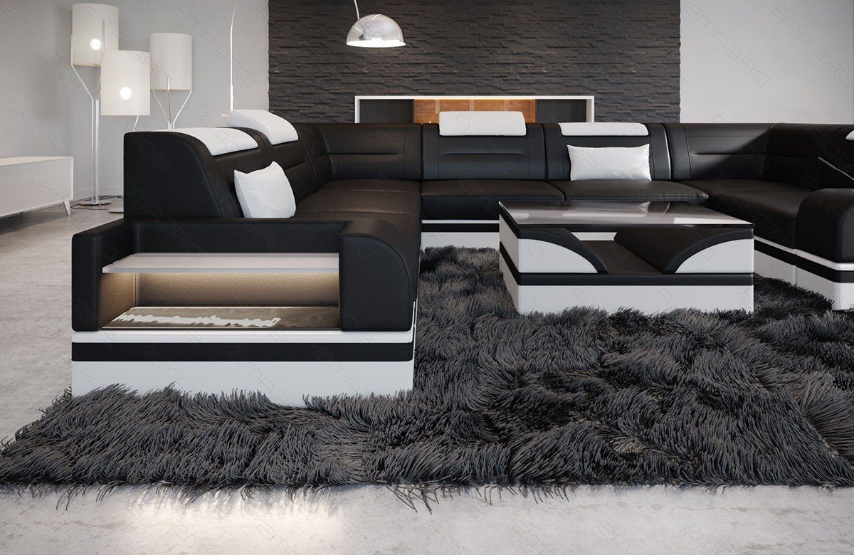Ledersofa, Couch Form U Trivento Dreams Designer Sofa wahlweise Wohnlandschaft Bettfunktion Sofa Leder mit