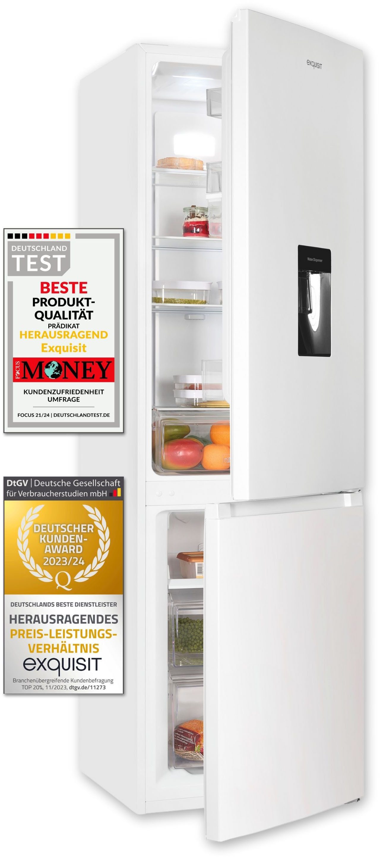 exquisit Kühl-/Gefrierkombination KGC265-70-NF-WS-040C, 180,5 cm hoch, 54 cm breit, EEK C, 251 L Nutzinhalt, NoFrost, Wasserspender