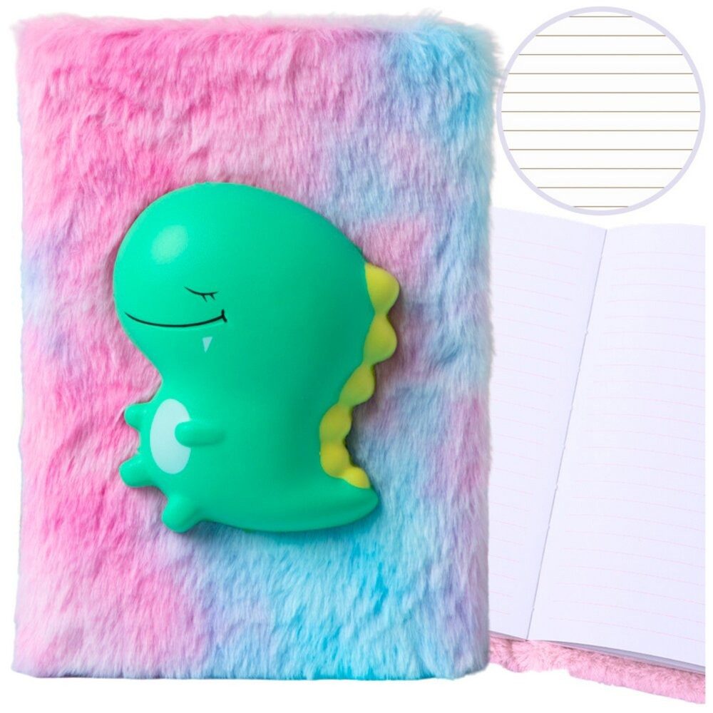 LEAN TOYS Notizbuch LeanToys Plüsch-Notizbuch mit grünem Dinosaurier 3D
