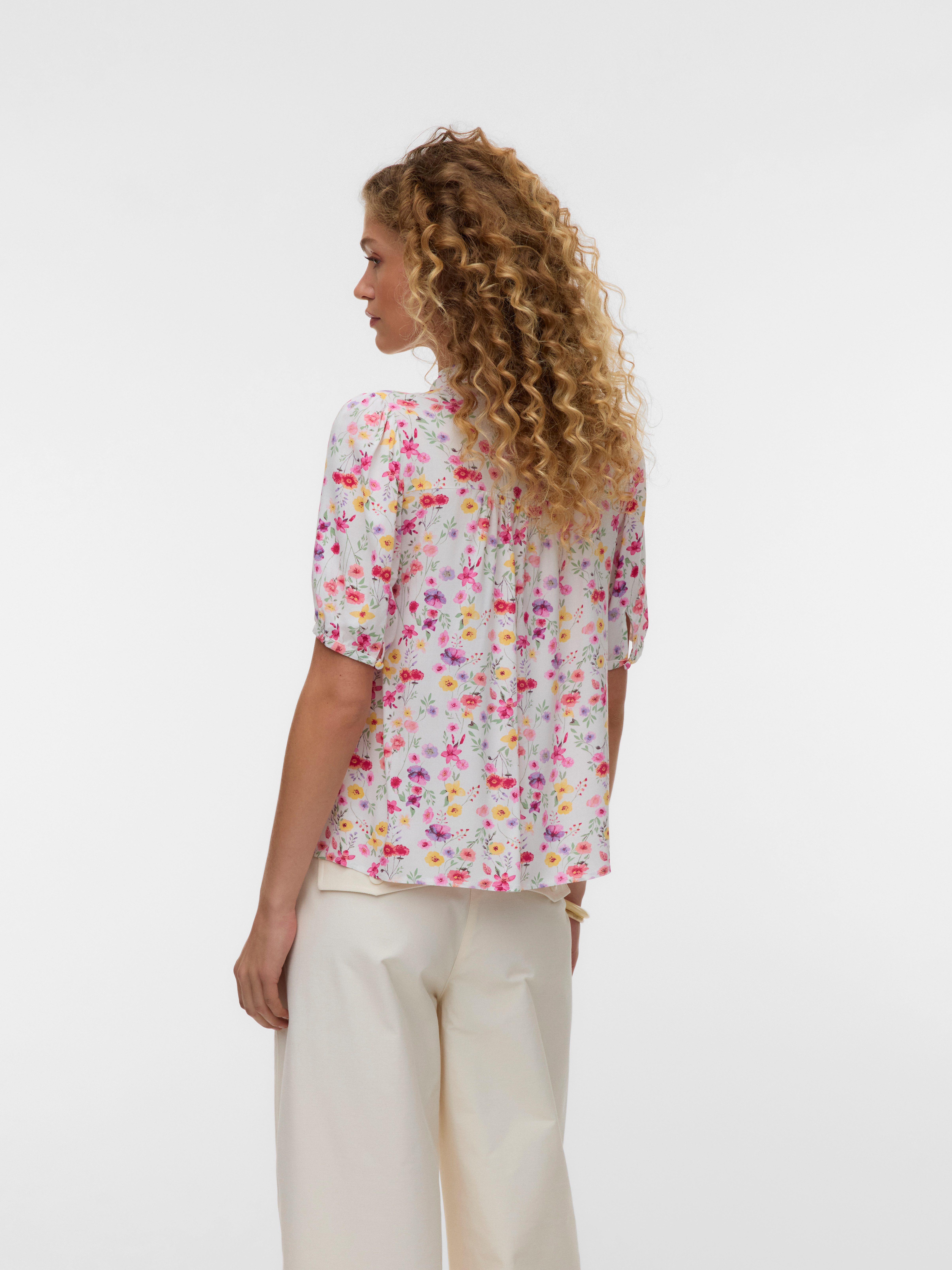 Vero Moda Kurzarmbluse VMEASY JOY 2/4 V-NECK FRILL TOP WVN Viskose, normal geschnitten