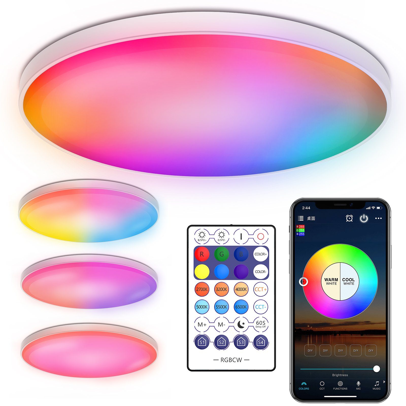 Merry 2024 LED Deckenleuchte Alexa Deckenlampe LED Deckenleuchte,WiFi, Bluetooth,mit Smart Home IFTTT Farbwechsel,30W Dimmbare, WiFi Google