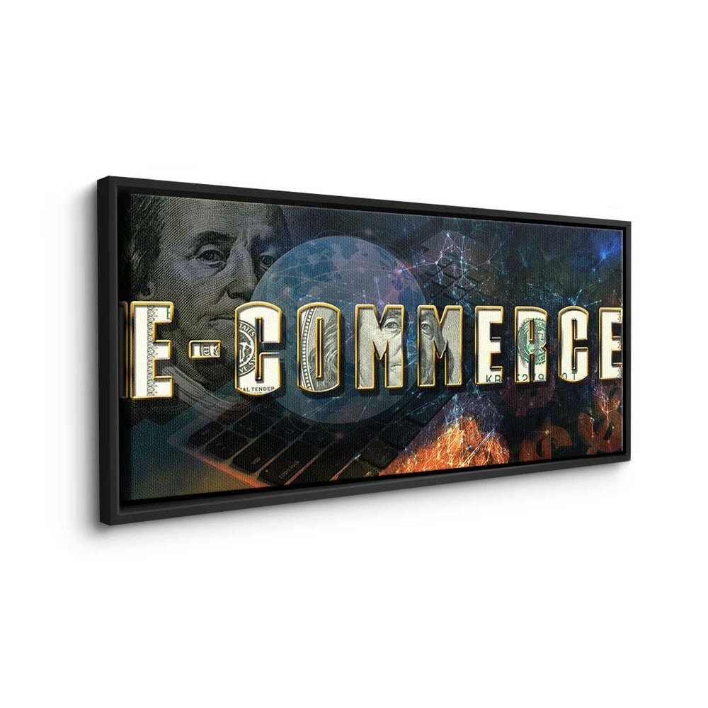 DOTCOMCANVAS® Leinwandbild, Premium Motivationsbild goldener Bussiness E-Commerce- Entrepren Rahmen - World - of