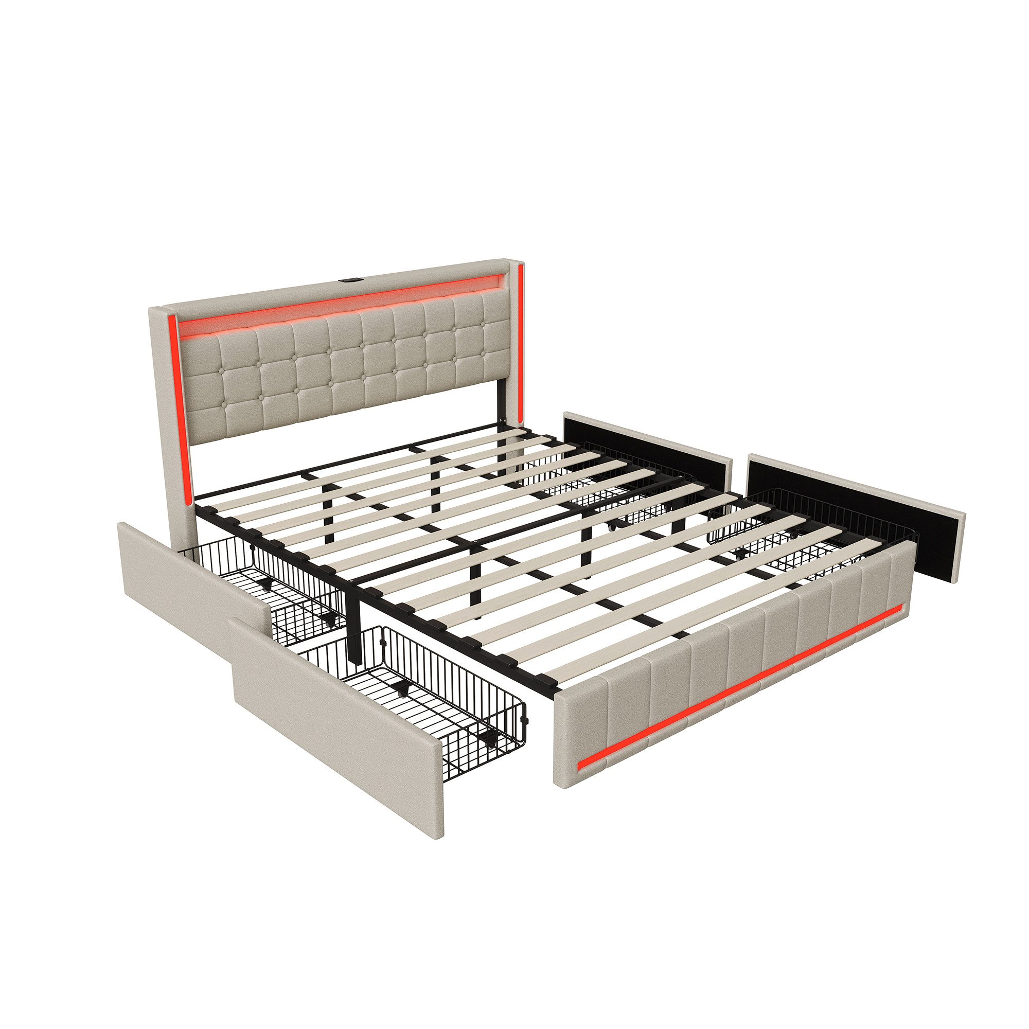 Furnishings Home Polsterbett LED Doppelbett 140x200cm, Stauraumbett mit Kop günstig online kaufen