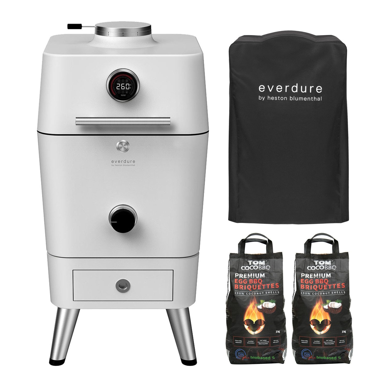 EVERDURE Gas-Pizzaofen Everdure 4K Holzkohlegrill Stone + Haube + 6kg TOM COCO Kokos-Briketts
