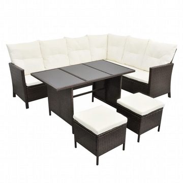 vidaXL Garten-Essgruppe 4-tlg Garten Lounge Set mit Auflagen Polyrattan Braun Sitzgruppe Set L