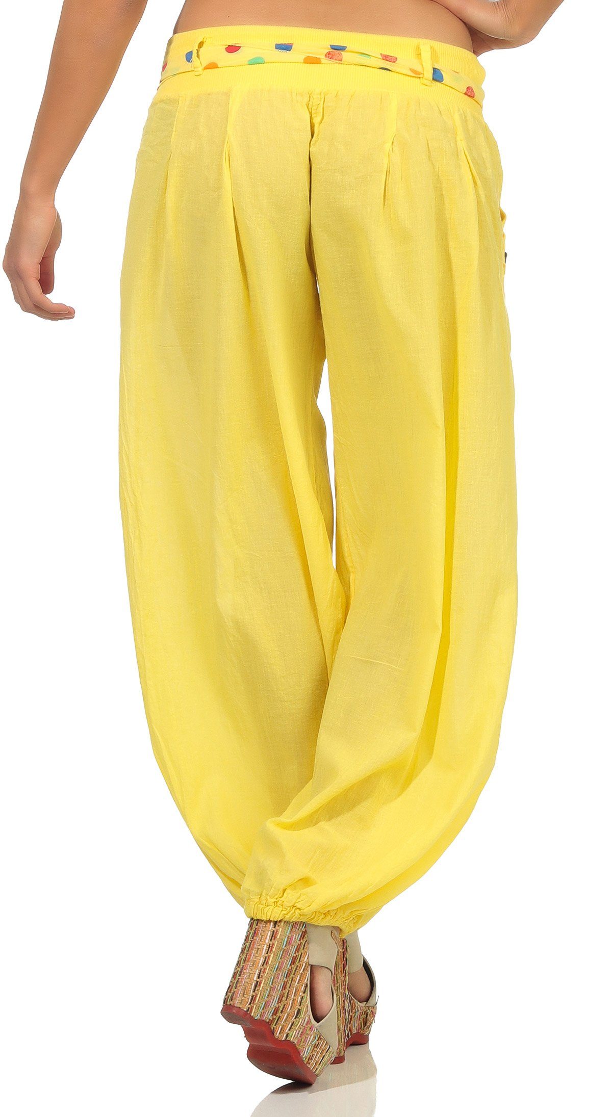 more 3417 Einheitsgröße farblich fashion mit Haremshose passendem than Stoffgürtel gelb malito