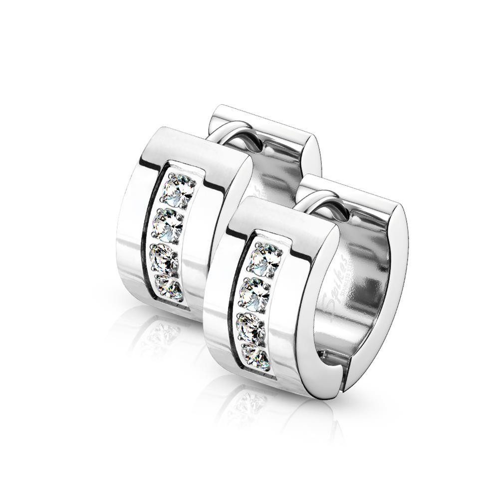 Creolen-Set Kristall-Creolen breit 7mm aus Edelstahl Damen silber