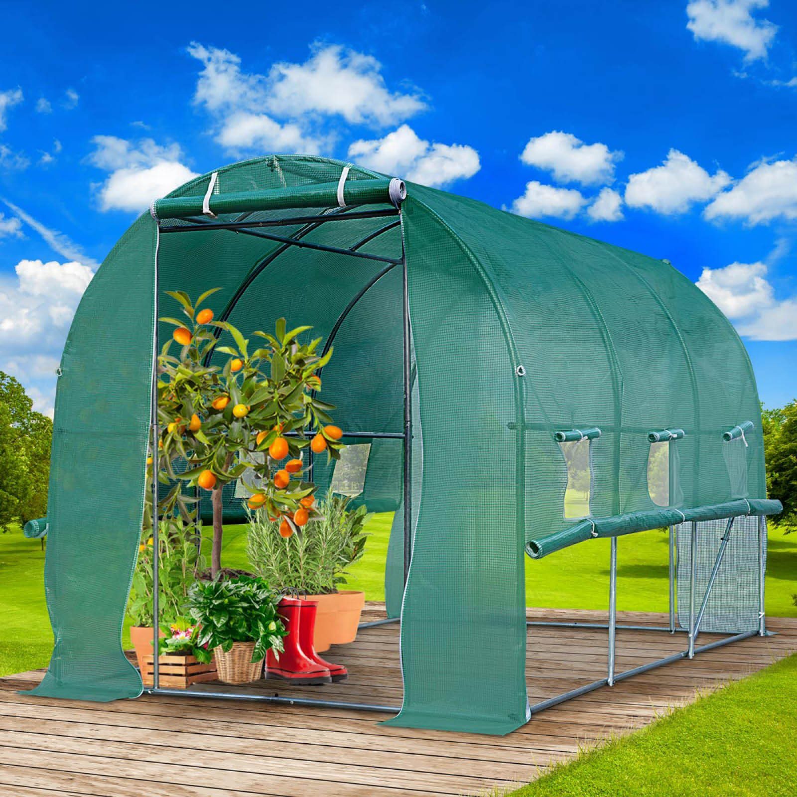 BRAST Foliengewächshaus Gewächshaus mit Stahlfundament Seitenwände aufrollbar, 4 Größen 2x3m 3x4m 3x6m 3x8m, Erdanker schwere Qualität Gitternetzfolie 175g/m²  | Rabatt: 16%