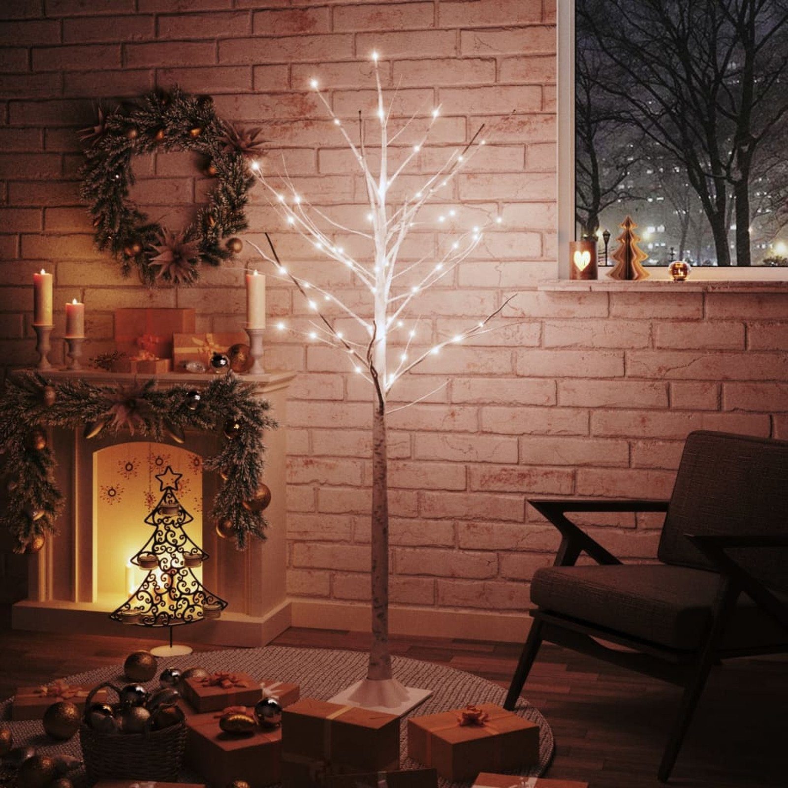 vidaXL LED Baum LED-Birke Warmweiß 48 LEDs 120 cm